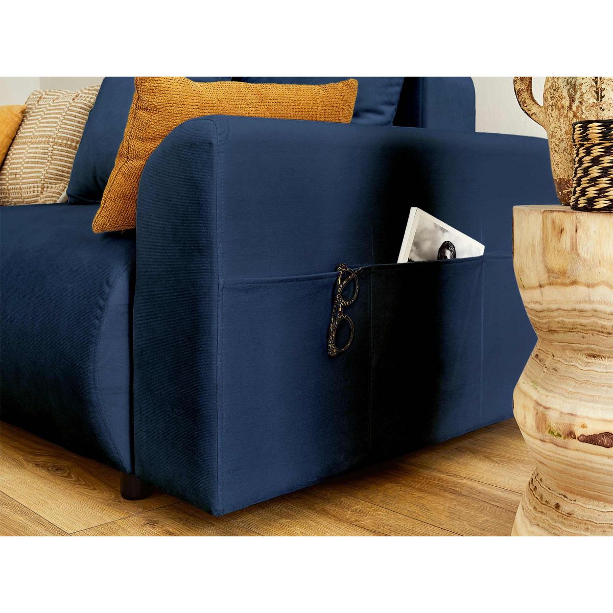 LISA DESIGN Camelia - canapé d'angle réversible - 4 places - convertible avec coffre et poches - en velours