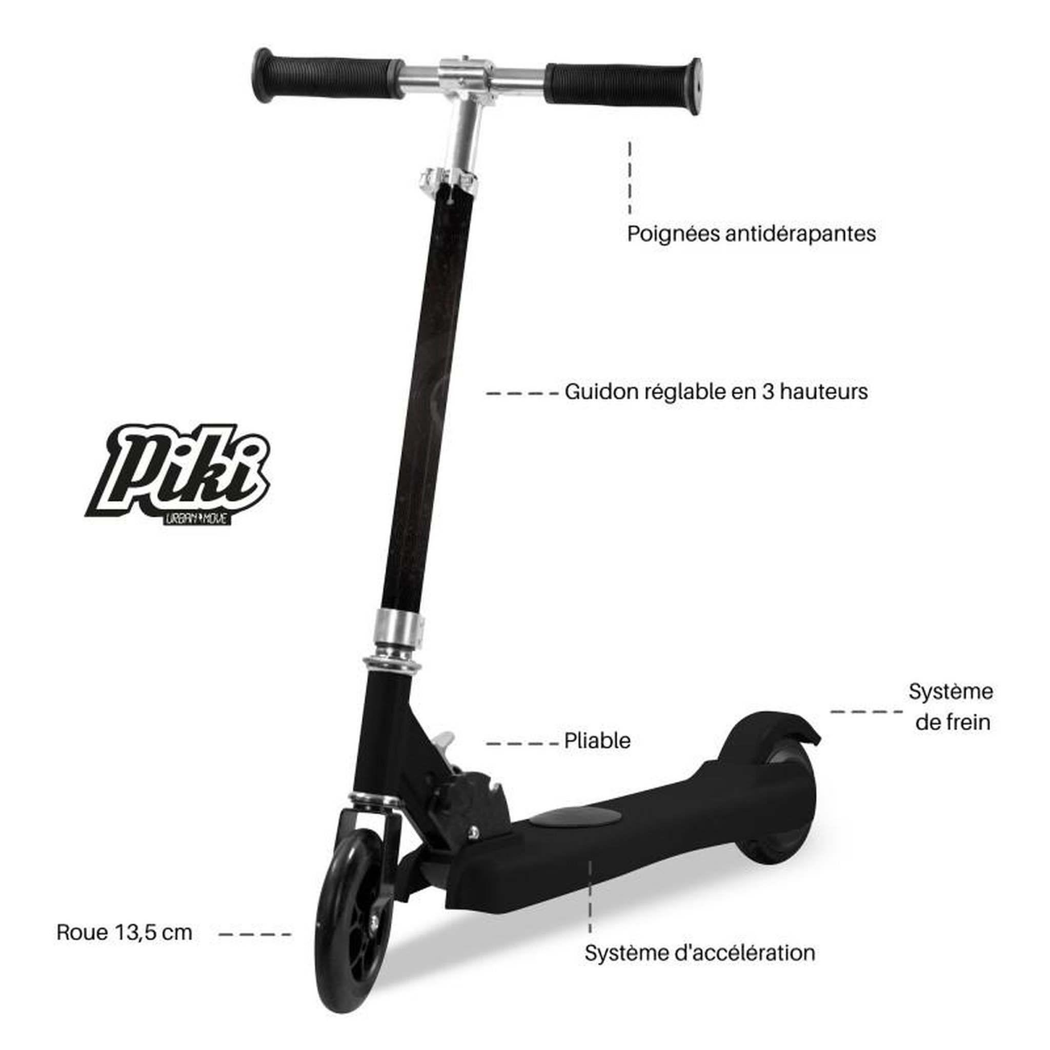 Voir la diapositive 4 : PIKI Trottinette avec assistance électrique PIKI Wonder One pliable pour Enfant - 100w / Batterie Lithium