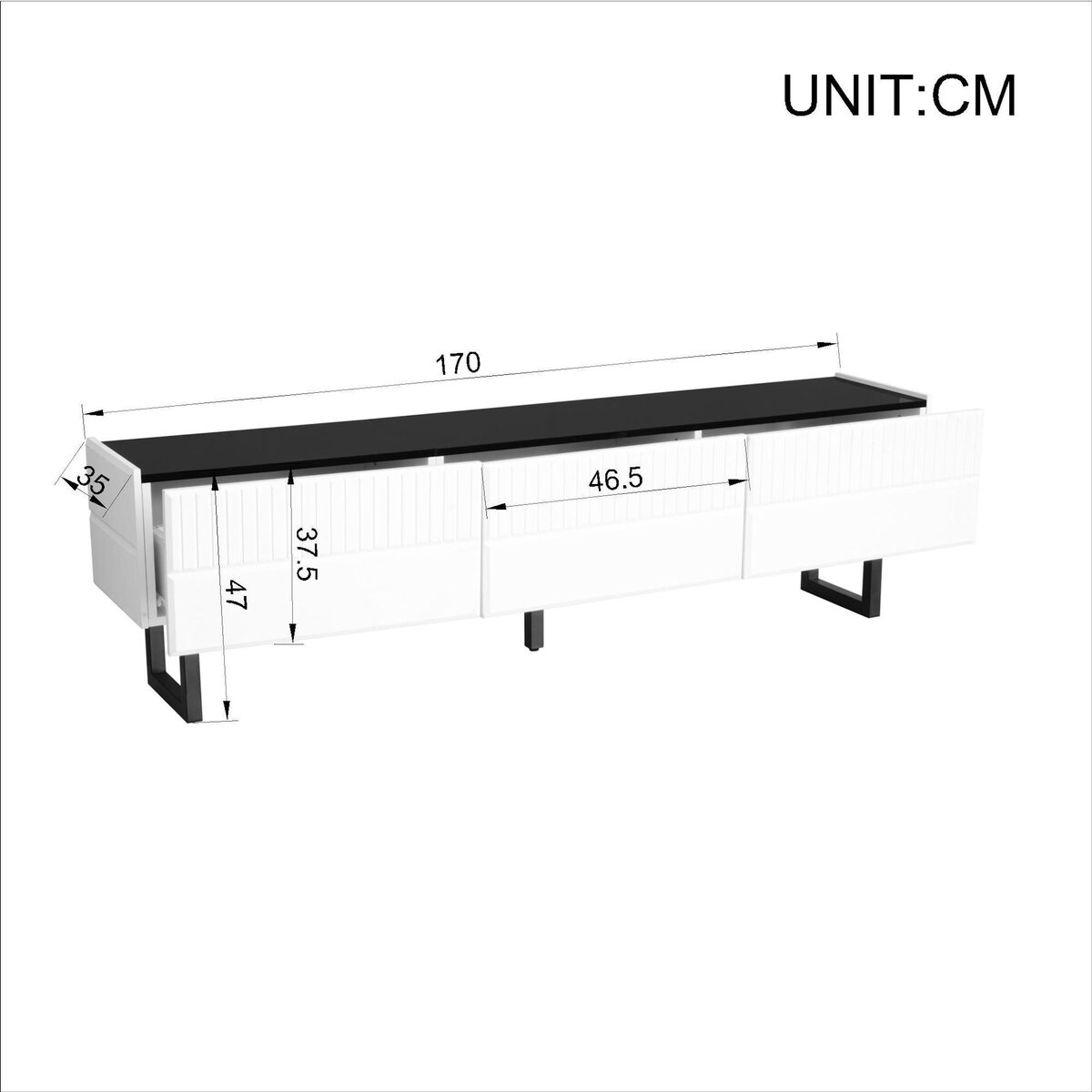MERAX Meuble tv blanc+noir 170 cm mdf