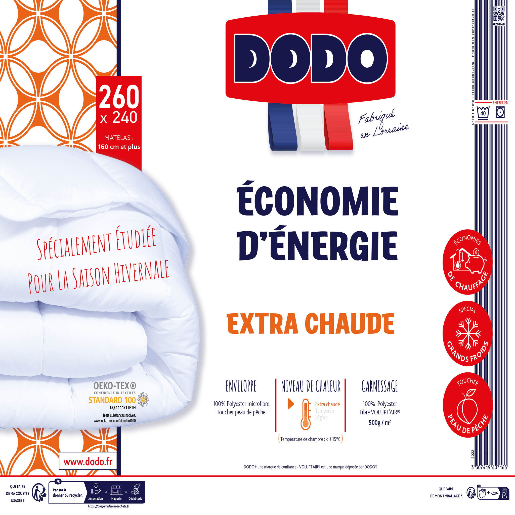 Voir la diapositive 4 : DODO Couette extra chaude en polyester 500 g/m² ÉCONOMIE D'ÉNERGIE