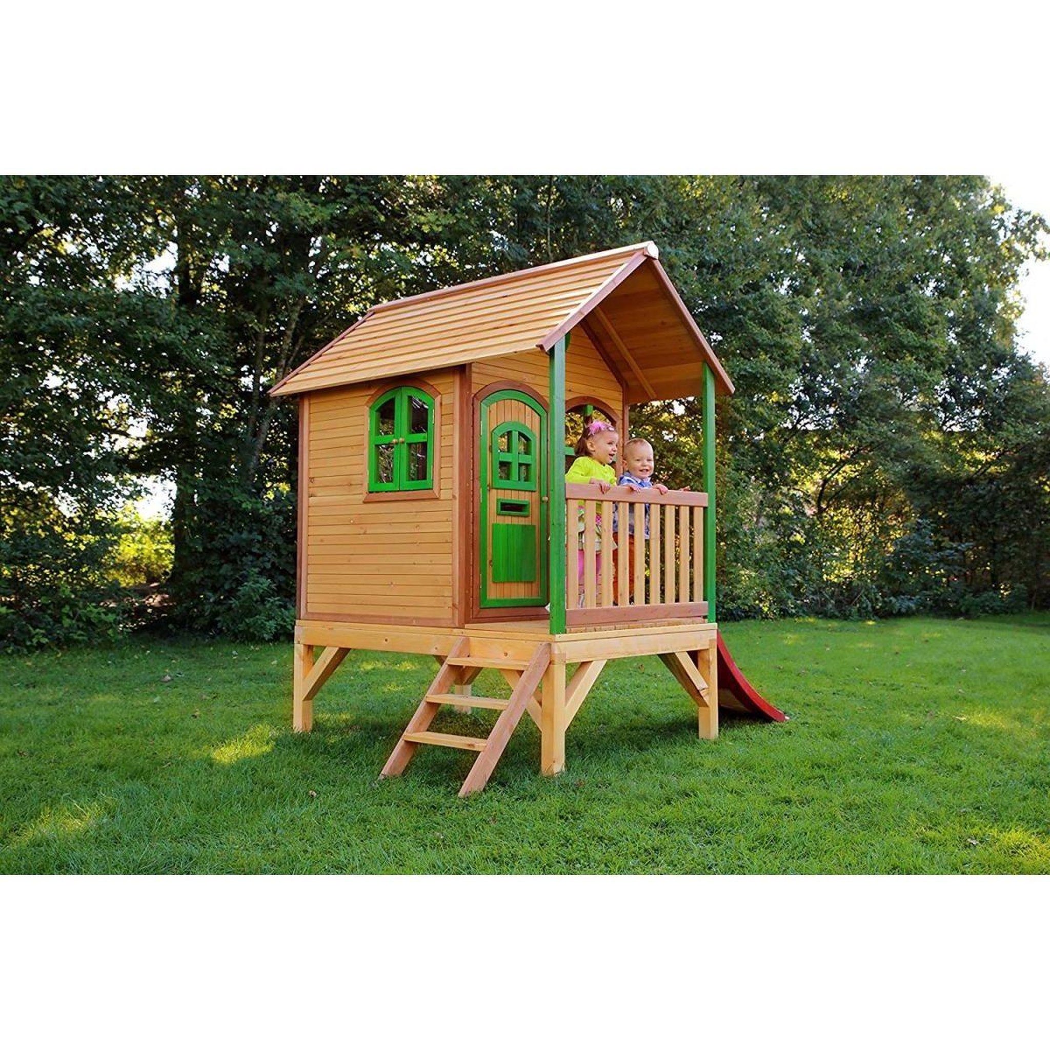 Voir la diapositive 2 : Axi House AXI Cabane enfant TOM Brun vert avec toboggan Rouge