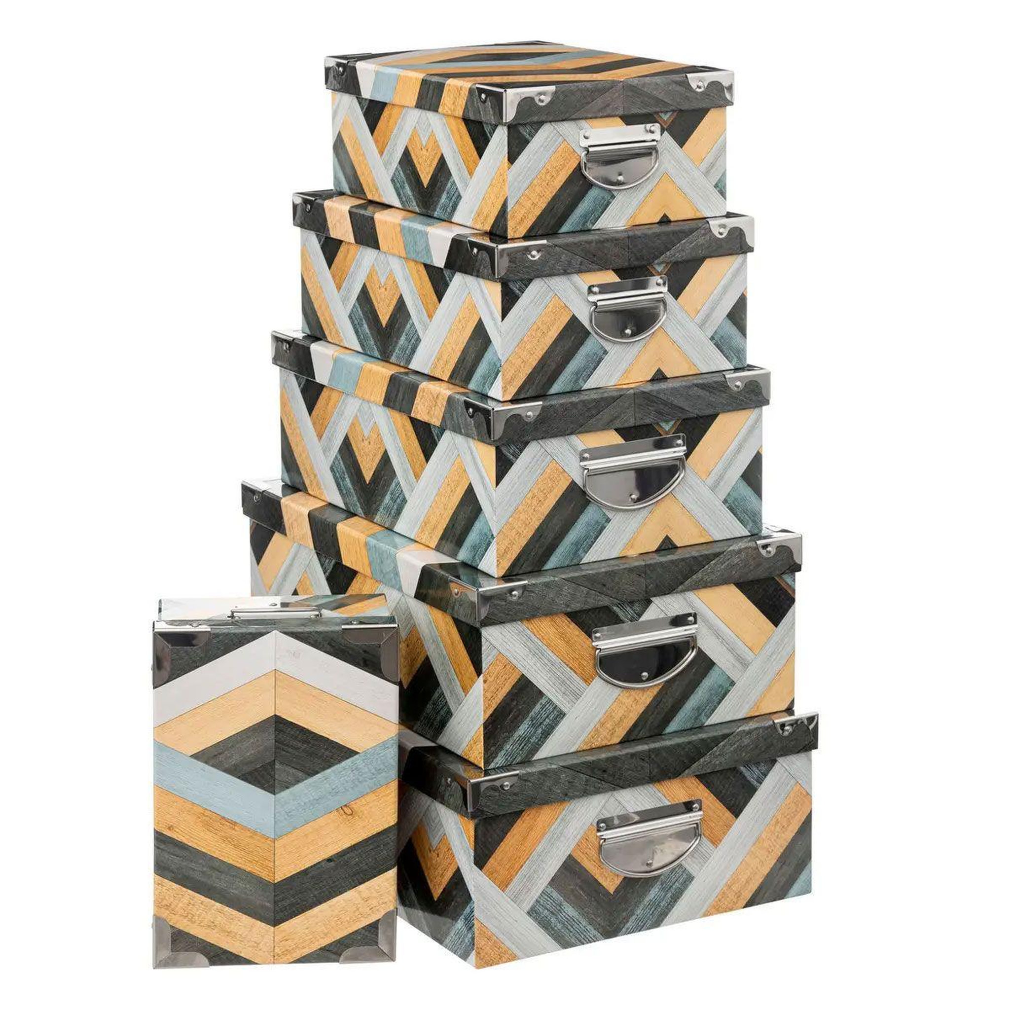 FIVE Lot de 6 boîtes  marqueterie  48cm multicolore