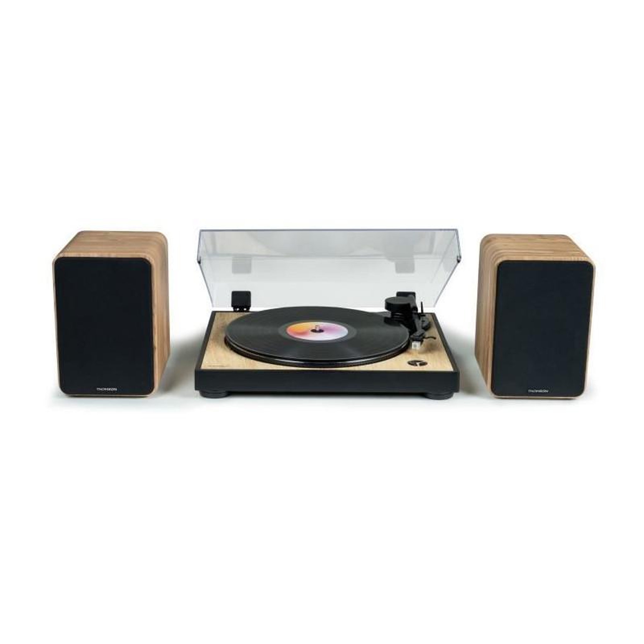 THOMSON THOMSON WS602DUO - Ensemble de 2 enceintes avec caisson en bois - 100W - Bluetooth 5.0 - 2 sorties RCA - Bois clair