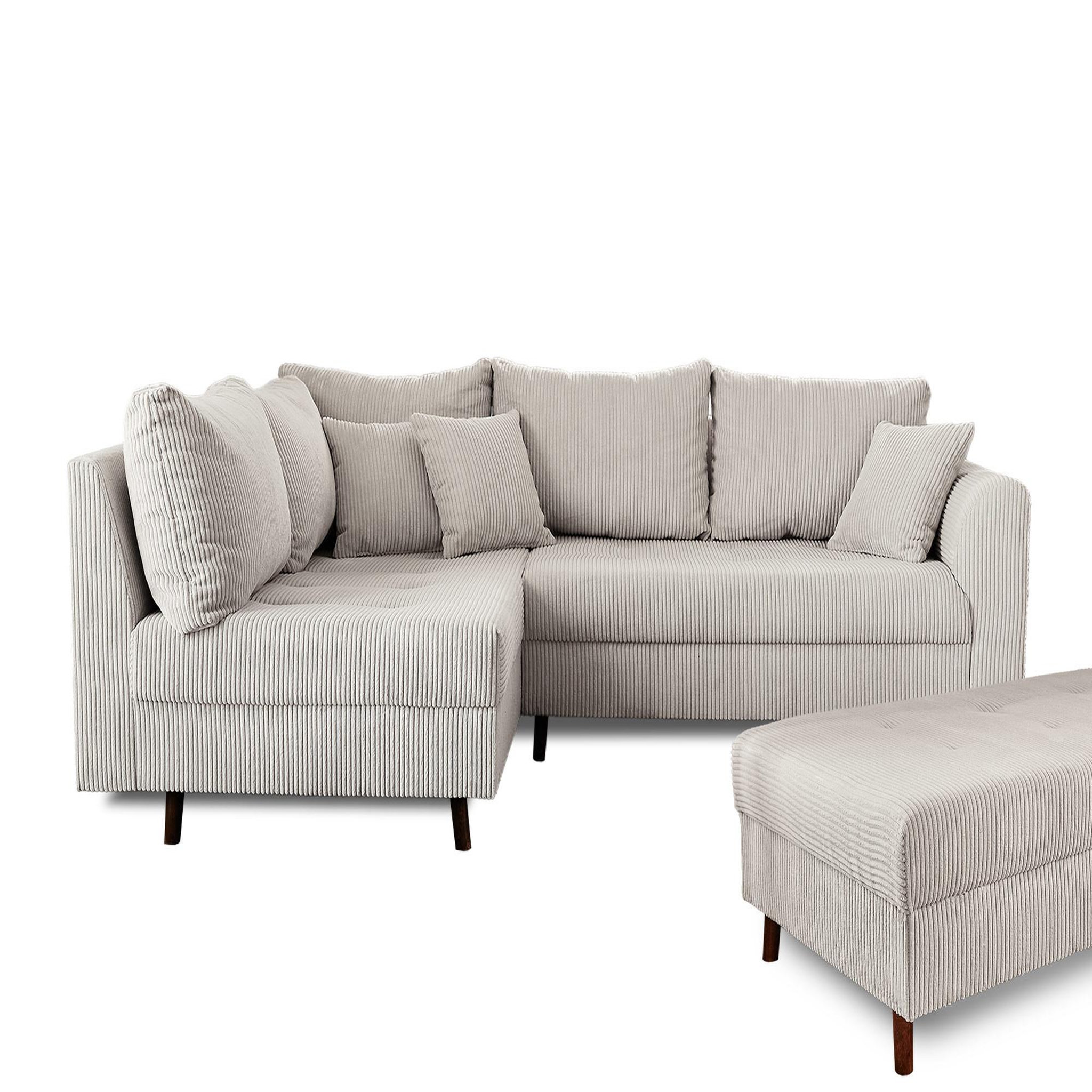 Voir la diapositive 6 : BEST MOBILIER Rune - canapé d'angle gauche - 4 places - avec pouf d'appoint - en velours côtelé