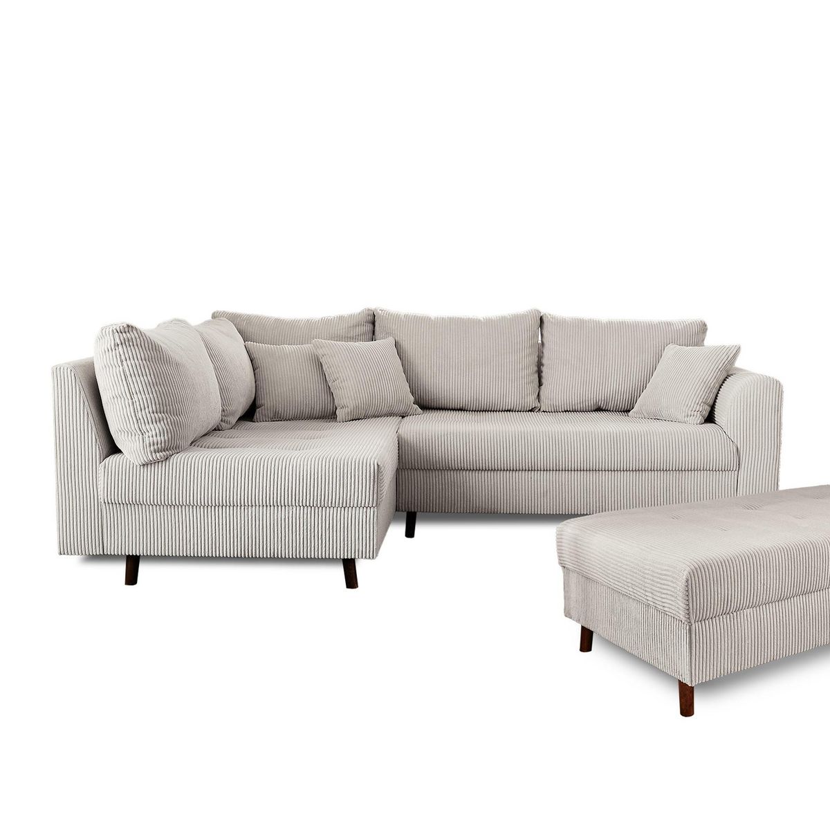 LISA DESIGN Rune - canapé d'angle gauche - 4 places - avec pouf d'appoint - en velours côtelé