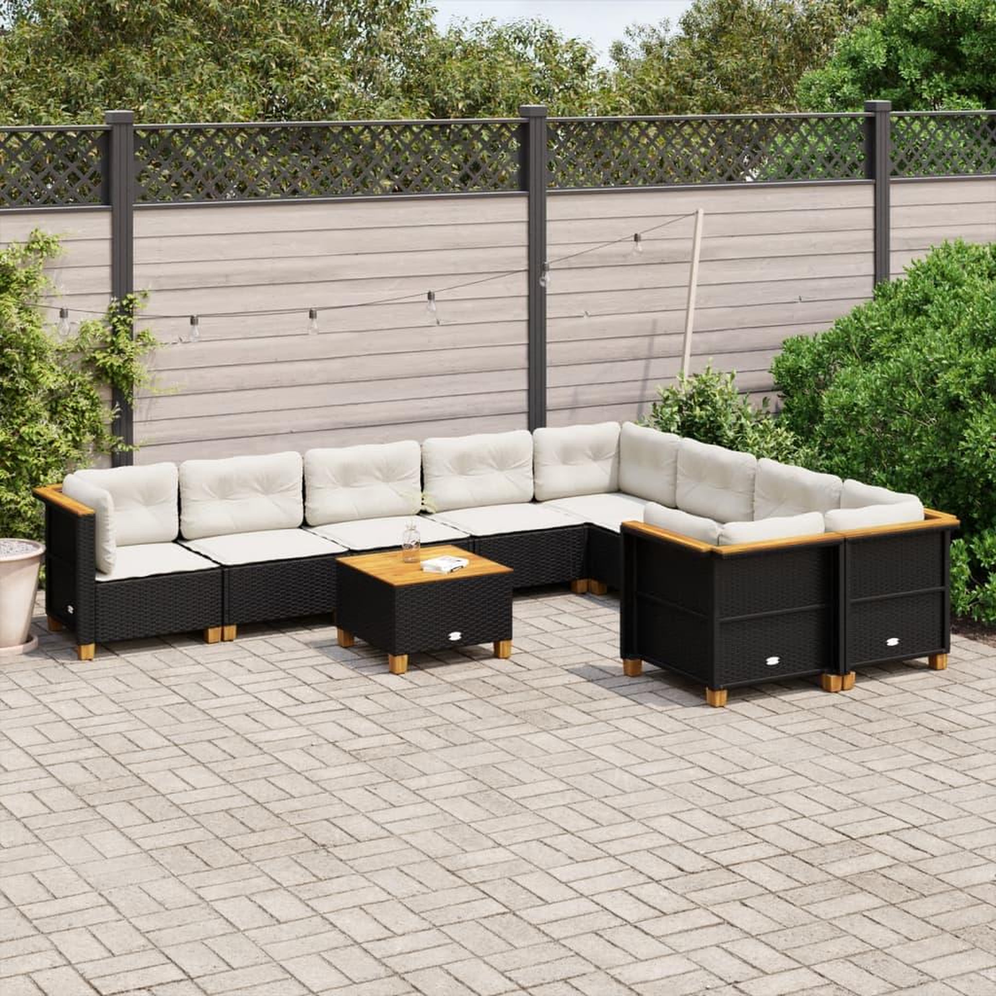 VIDAXL Salon de jardin 10 pcs avec coussins noir resine tressee