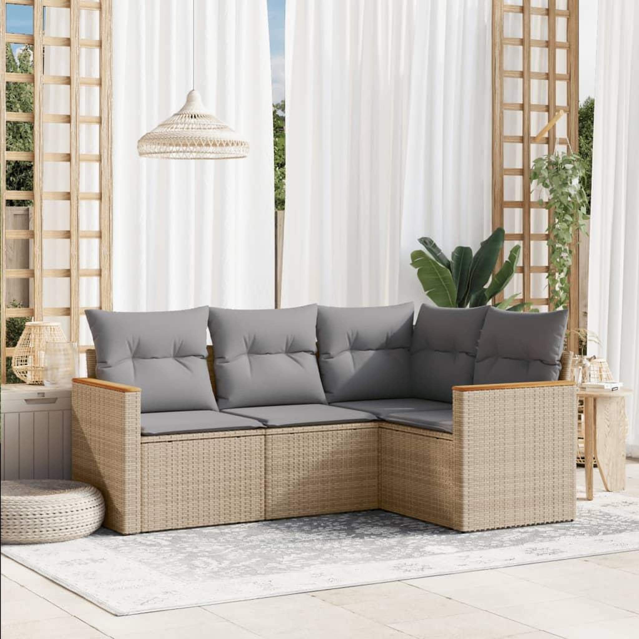 VIDAXL Salon de jardin avec coussins 4pcs melange beige resine tressee
