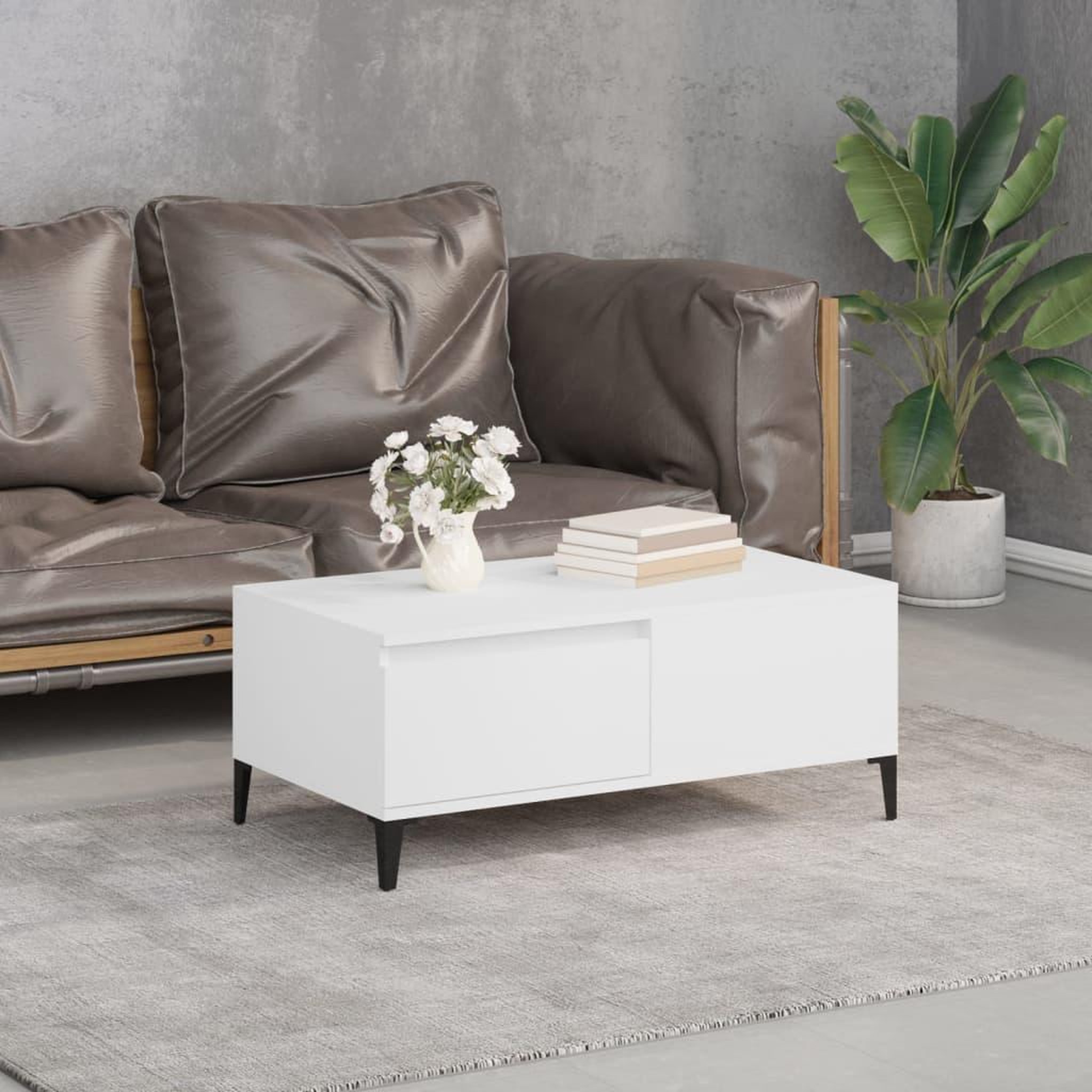 Voir la diapositive 1 : VIDAXL Table basse Blanc 90x50x36,5 cm Bois d'ingenierie