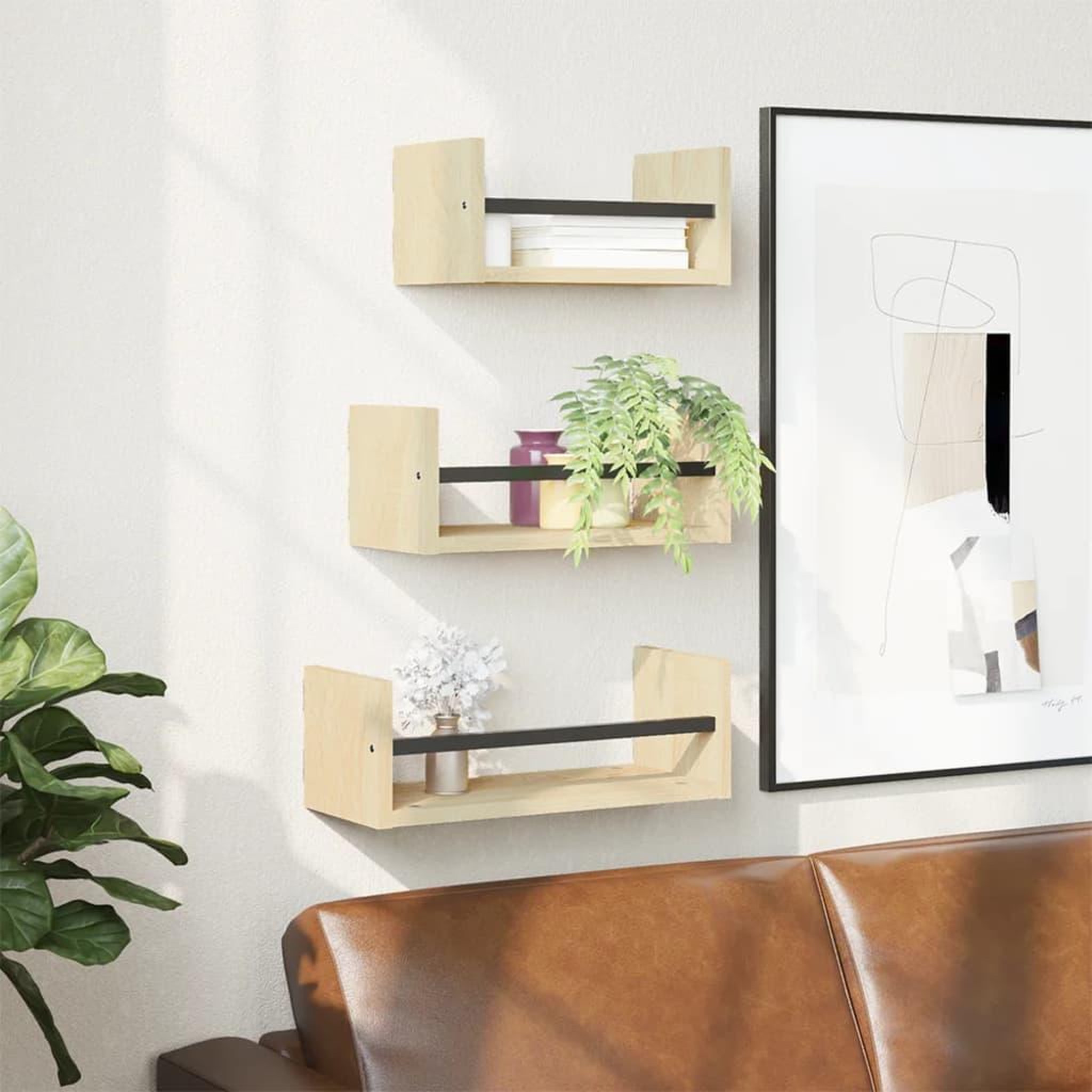 VIDAXL Ensemble d'etageres murales avec barres 3 pcs chene sonoma