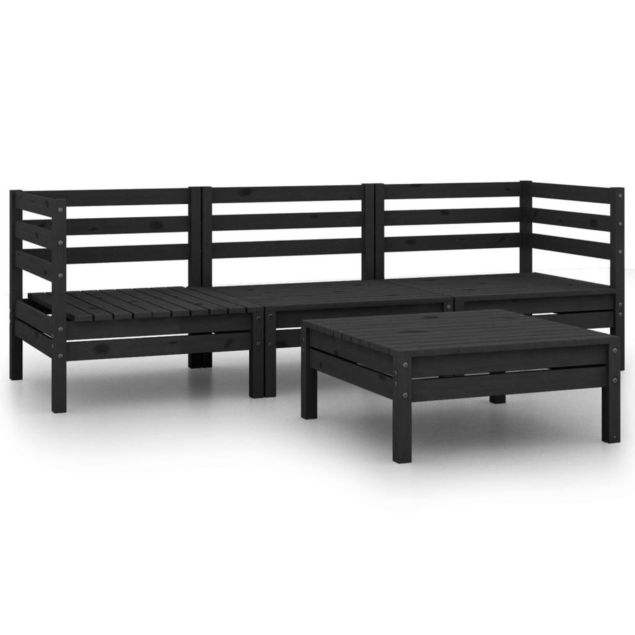 Voir la diapositive 1 : VIDAXL Salon de jardin 4 pcs Noir Bois de pin massif