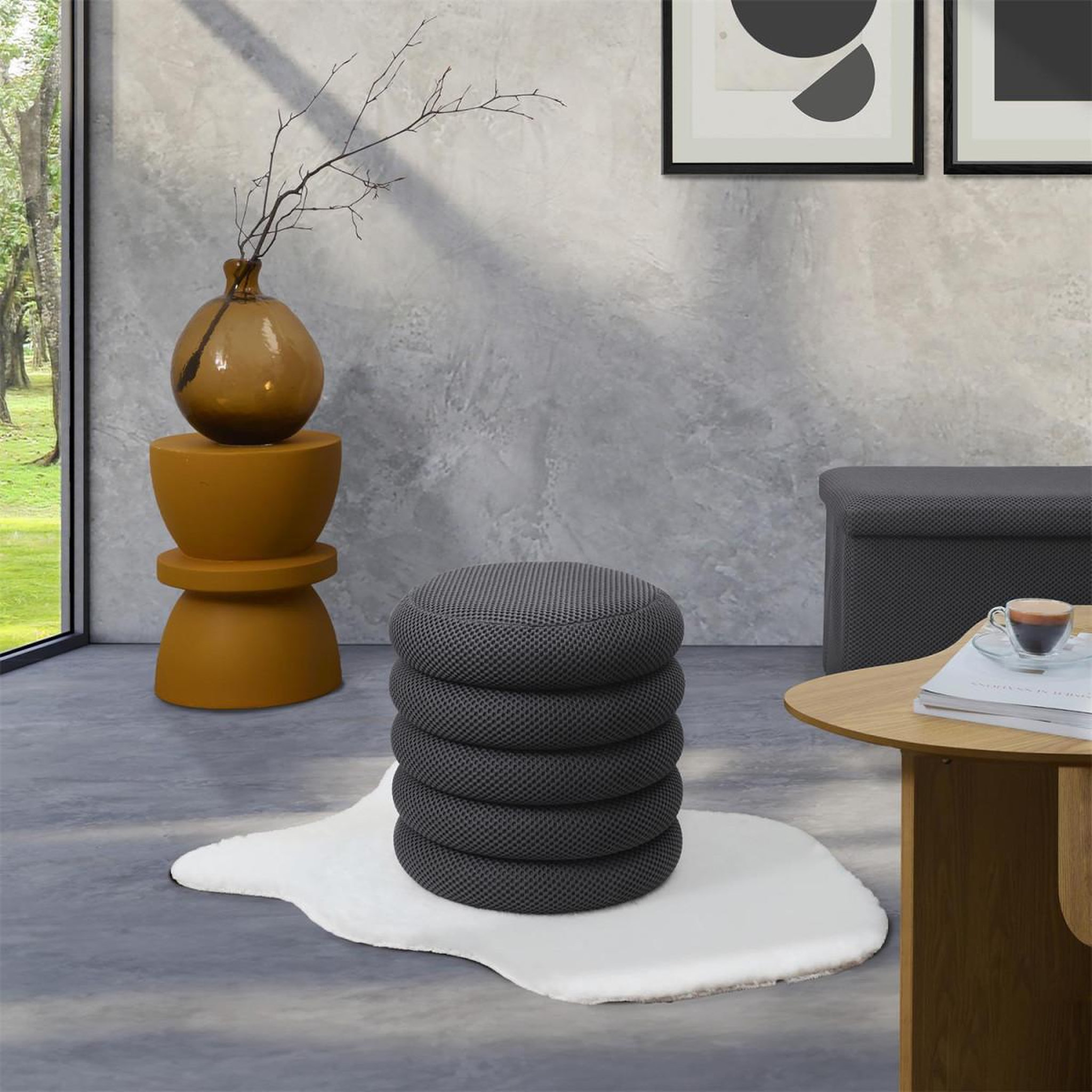 Voir la diapositive 6 : The Home Deco Factory Pouf coffre rangement  atome  42cm gris