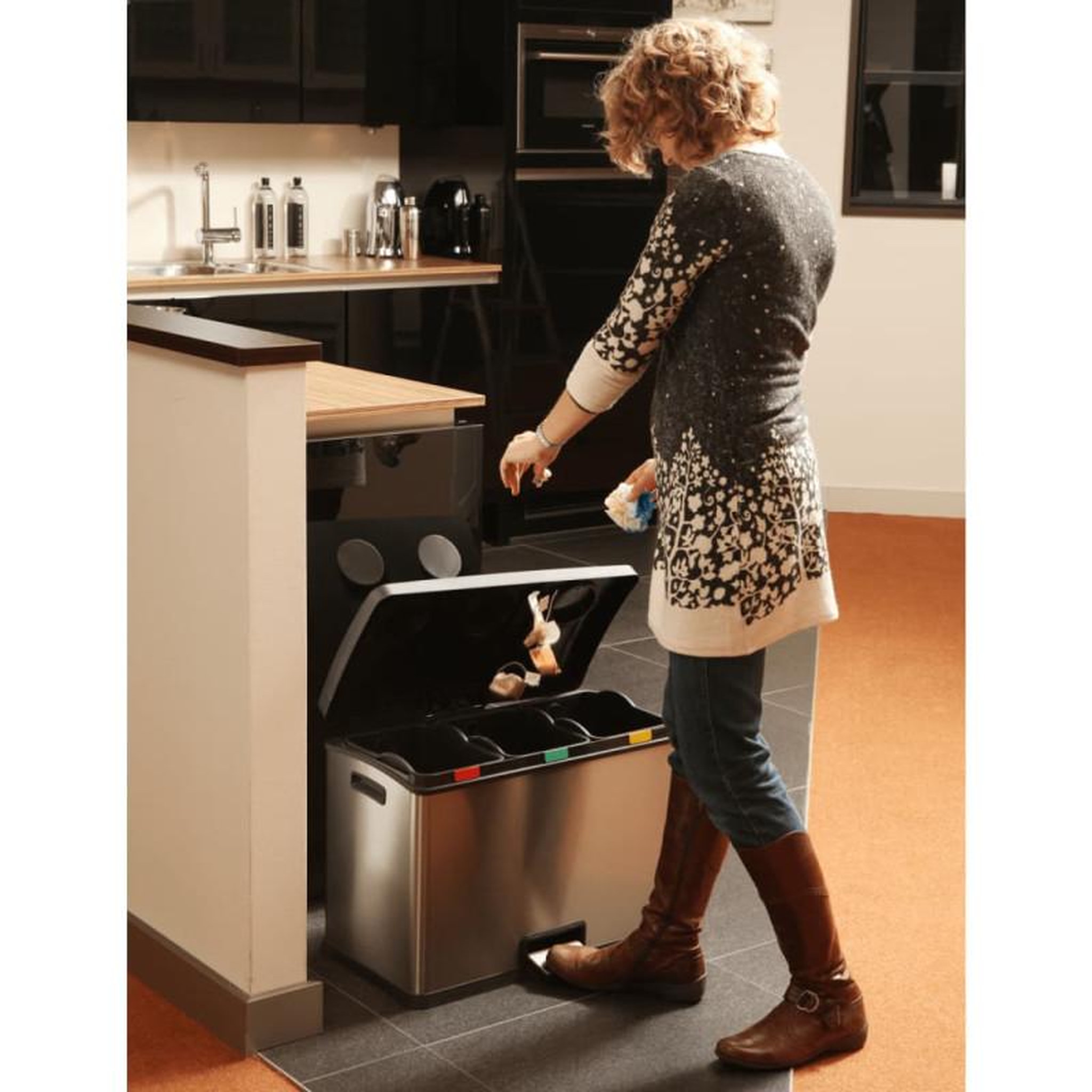 EKO EKO Poubelle à pédale Rejoice 3x12 L Argenté mat
