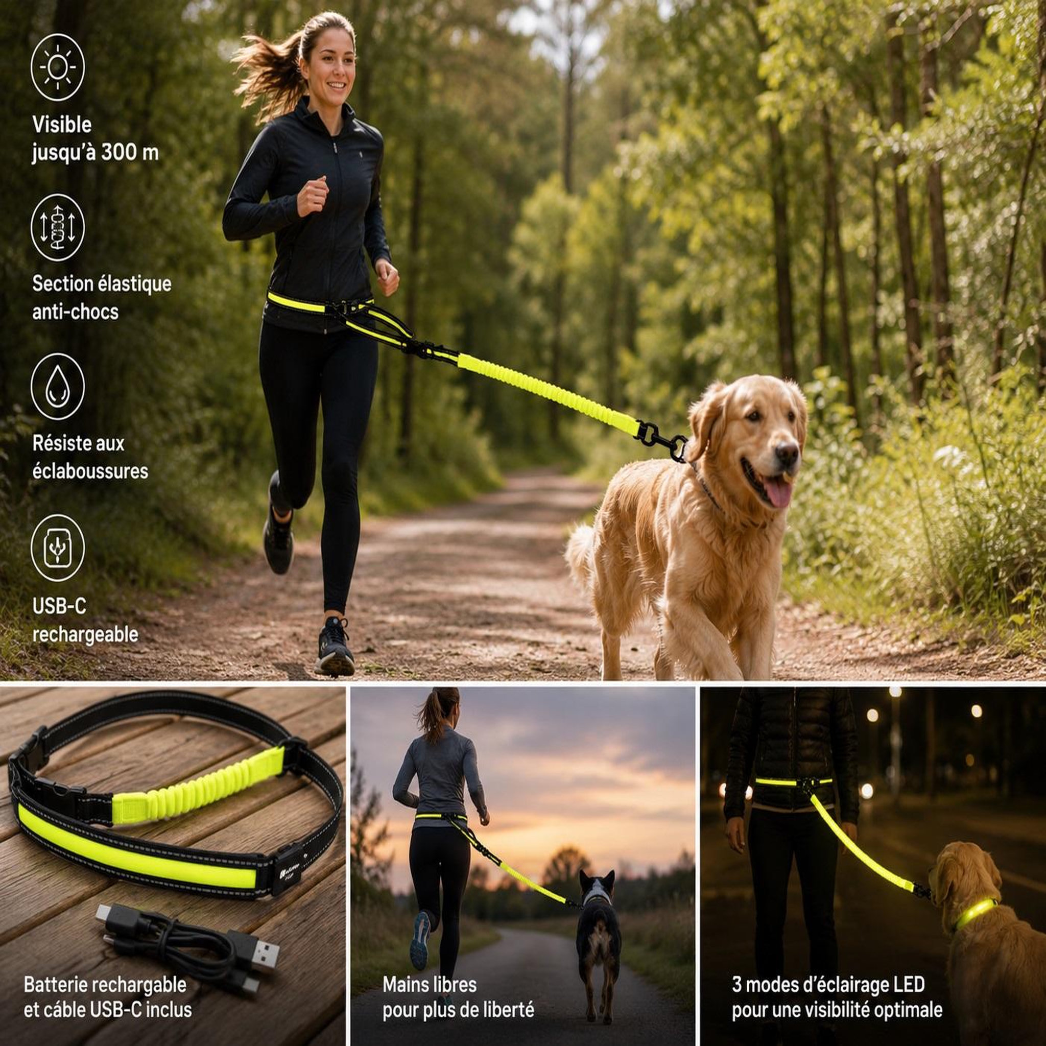 Voir la diapositive 6 : Eden Laisse de jogging led réfléchissante pour chien