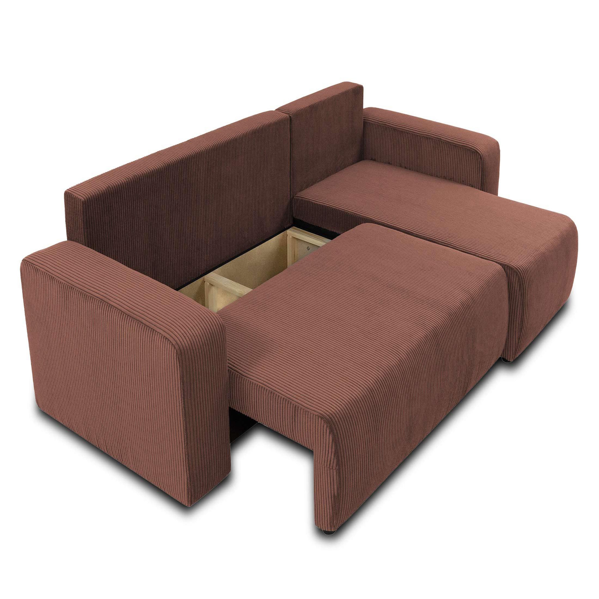 Voir la diapositive 2 : BEST MOBILIER Artemisa - canapé d'angle réversible 4 places - convertible avec coffre - en velours côtelé