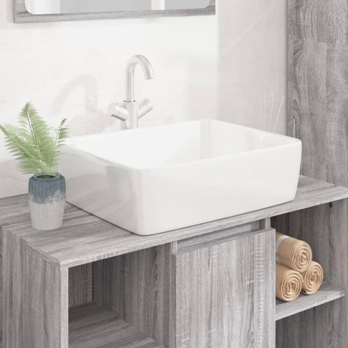 VIDAXL Lavabo blanc 48x37x13 cm ceramique rectangle