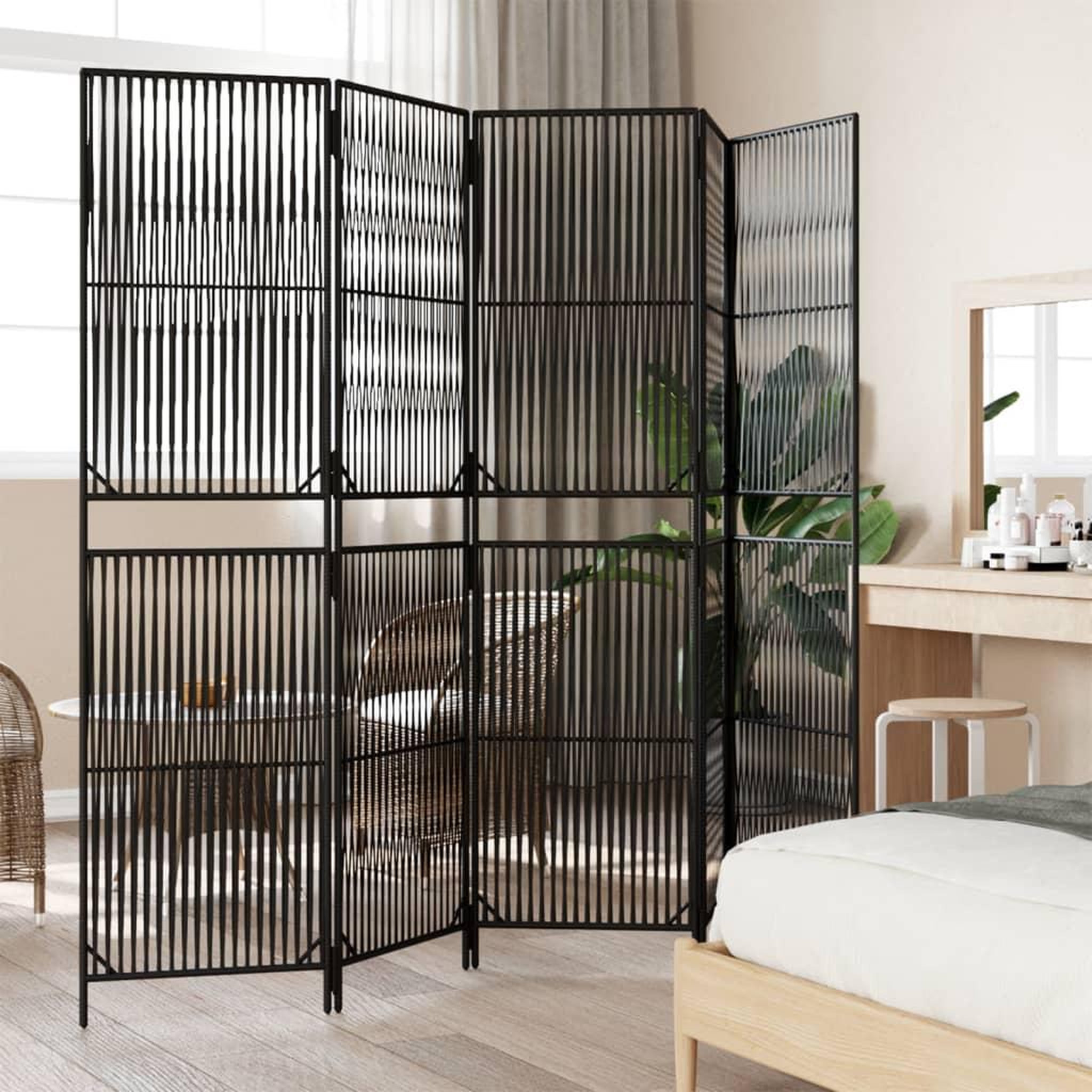 Voir la diapositive 3 : VIDAXL Cloison de separation 5 panneaux noir resine tressee