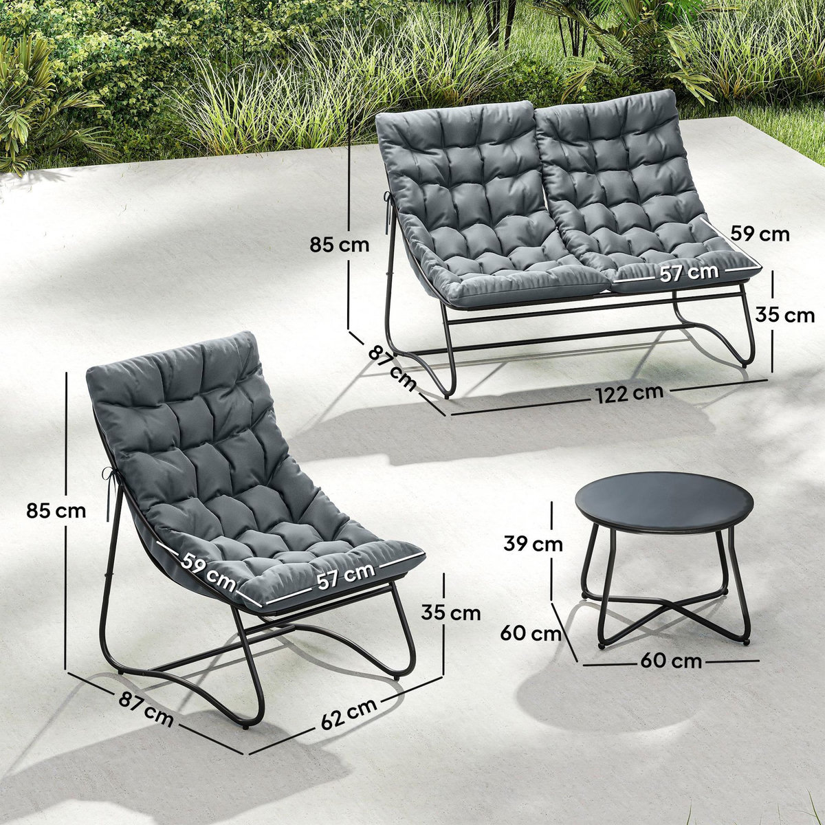 OUTSUNNY Salon de jardin 4 places 4 pièces grand confort