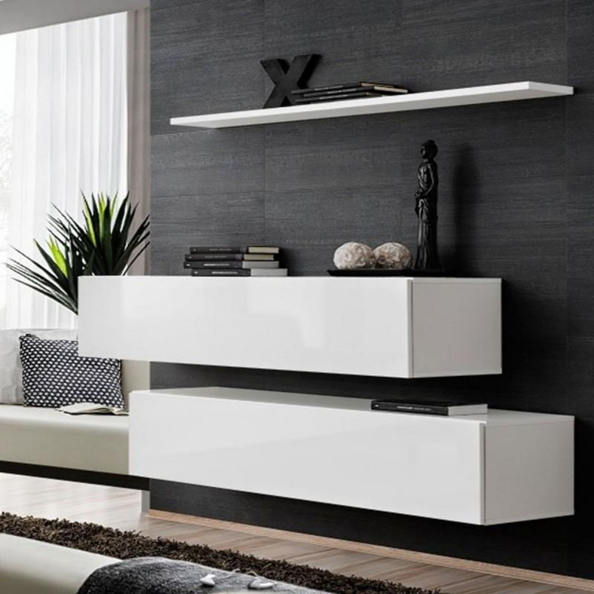 Paris Prix Lot de 2 Bancs Muraux & Étagère  Switch SBII  130cm Blanc