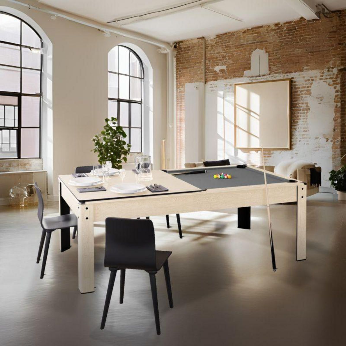 SOKKER Billard Américain convertible table 4 places KITBILL 5FT - 183 x 102 x 78 cm Plateau dînatoire et accessoires inclus - Beige