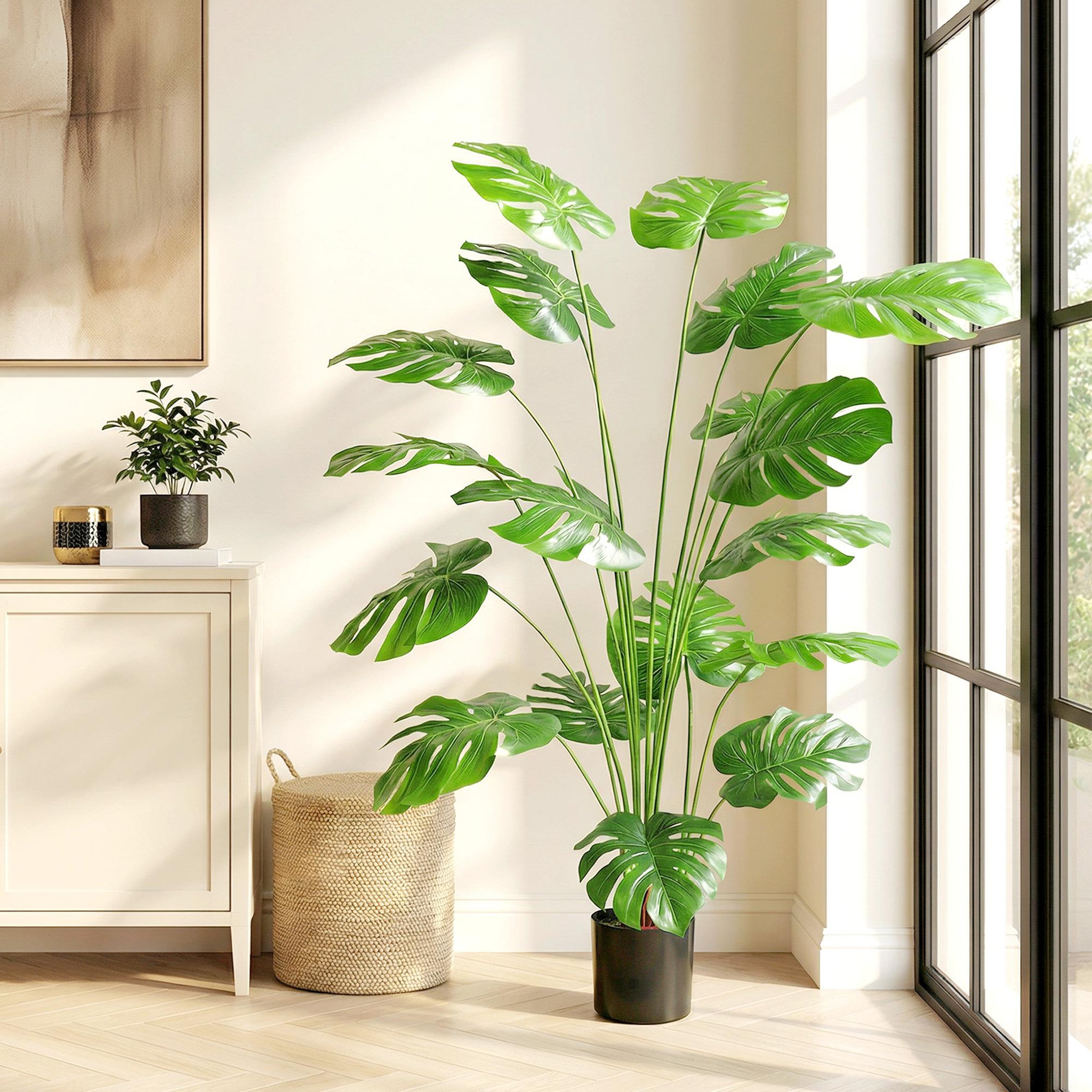Voir la diapositive 2 : HOMCOM Plante artificielle Monstera H.1,5 m feuilles de tortue grand réalisme