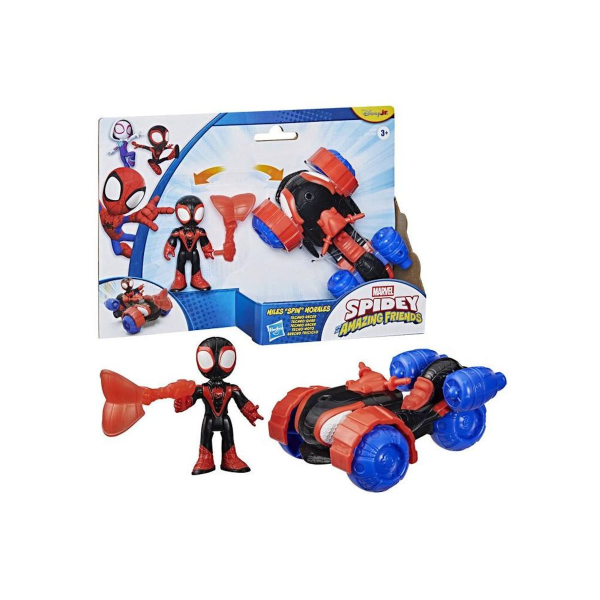 HASBRO Spidey Véhicule Techno-Quad et figurine Miles > Morales de 7,5 cm et accessoire, des 3 ans, Marvel Spidey et ses A