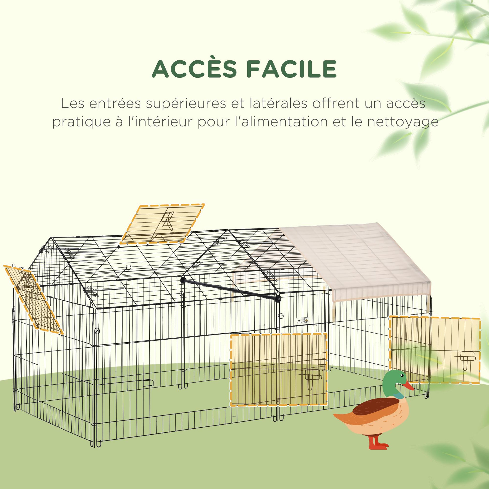 Voir la diapositive 5 : PAWHUT Parc enclos métal époxy cage extérieure dim. 2,20l x 1,03l x 1,03h m 3 portes et trappe surface abrité pe beige