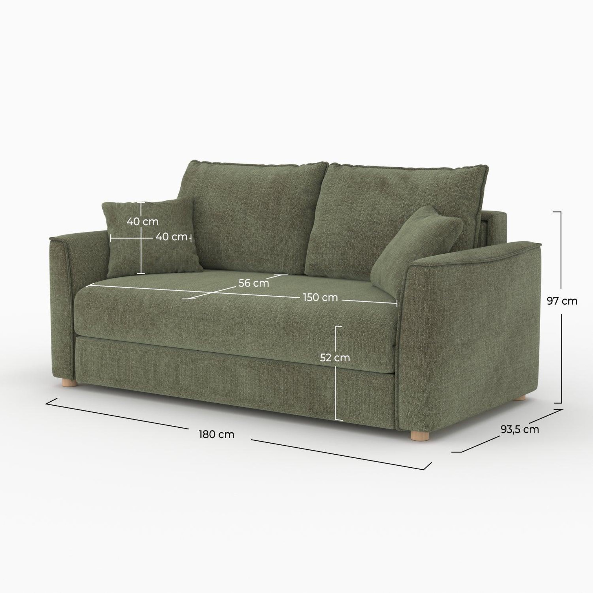 Voir la diapositive 4 : MAISON PAVANE Canapé convertible 2 places en tissu texturé vert kaki-olympe
