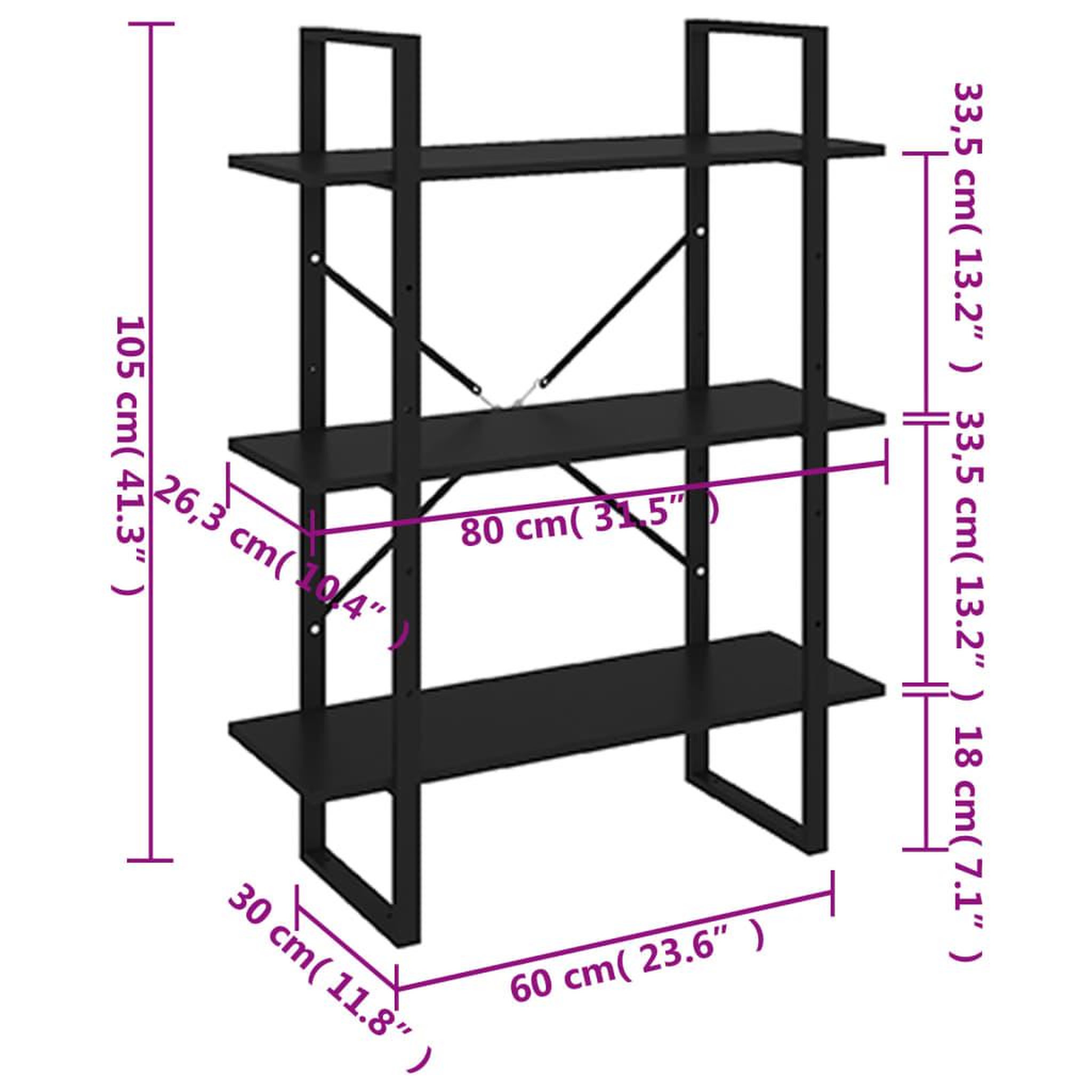 Voir la diapositive 6 : VIDAXL Bibliotheque noir 80x30x105 cm bois d'ingenierie