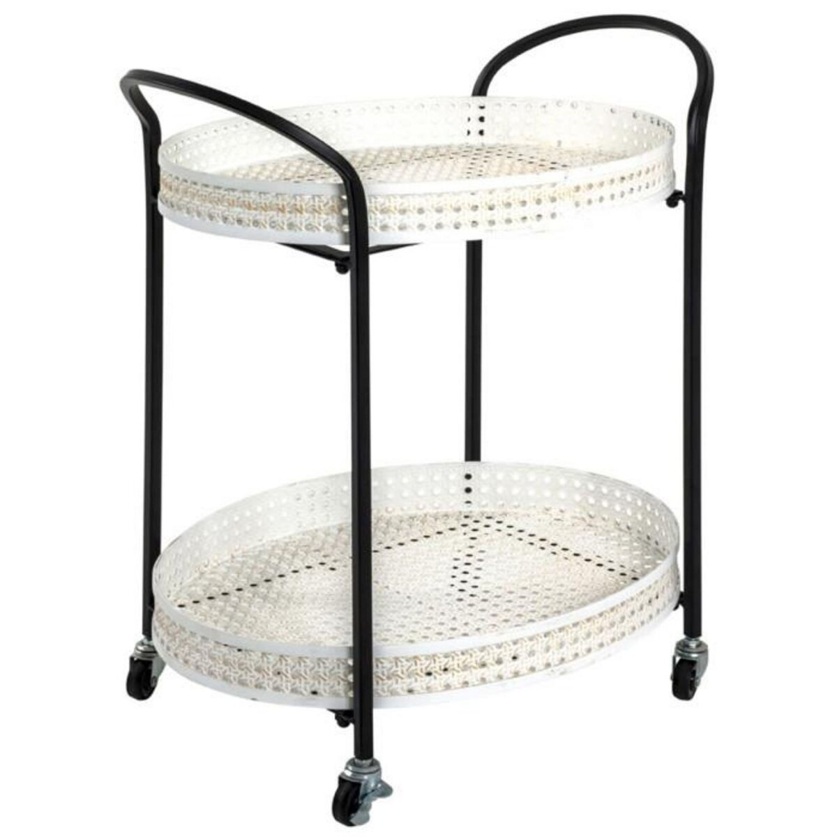 Paris Prix Desserte de Cuisine 2 Niveaux  Cannage  70cm Noir