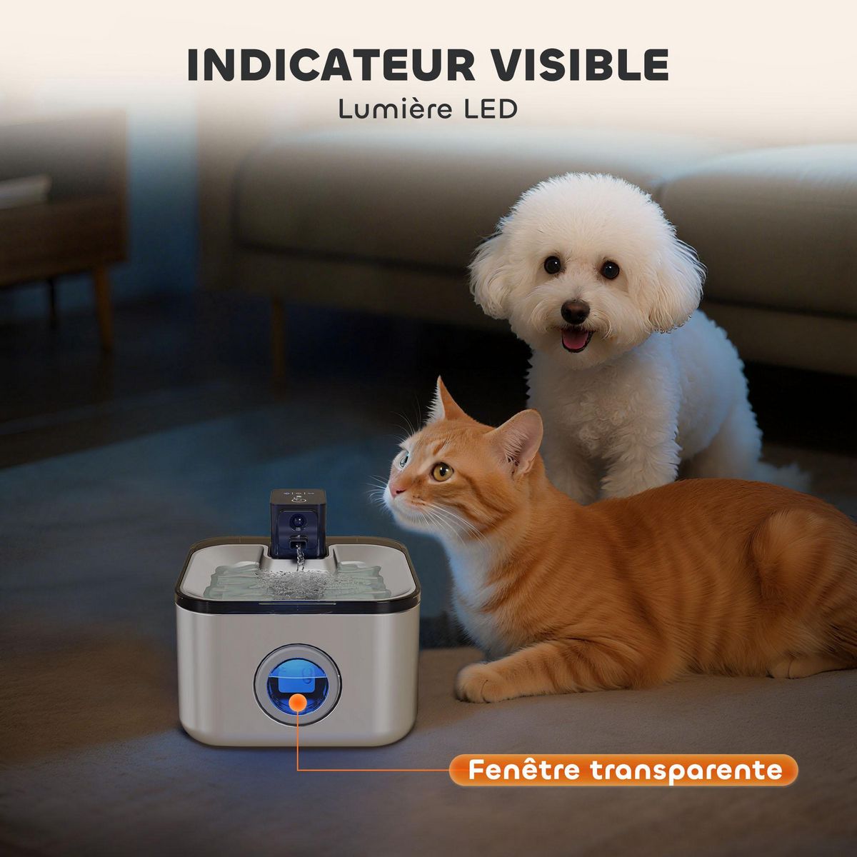 PAWHUT Fontaine à eau pour chat 4,2L filtration 3 étapes charge USB câble + nombreux accessoires inclus acier inox