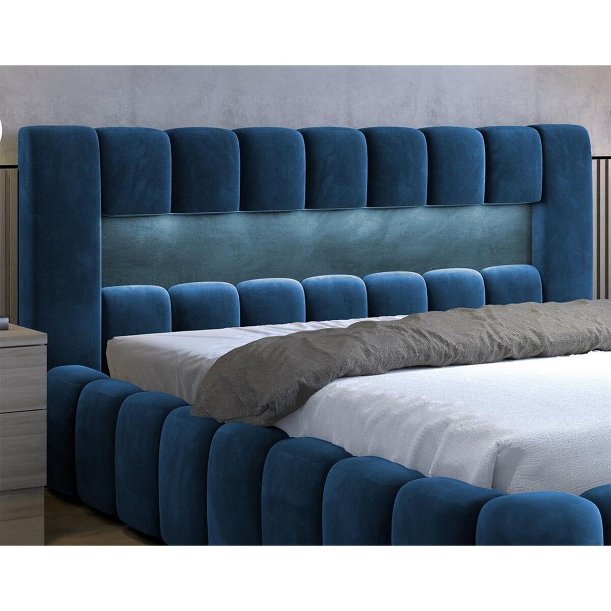 BEST MOBILIER Cleo - lit coffre avec led - 140x200 cm - sommier inclus - en velours