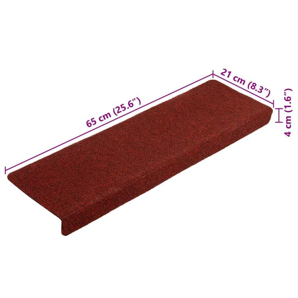 VIDAXL Tapis d'escalier autocollant 20 pcs rouge bordeaux 65x21x4 cm