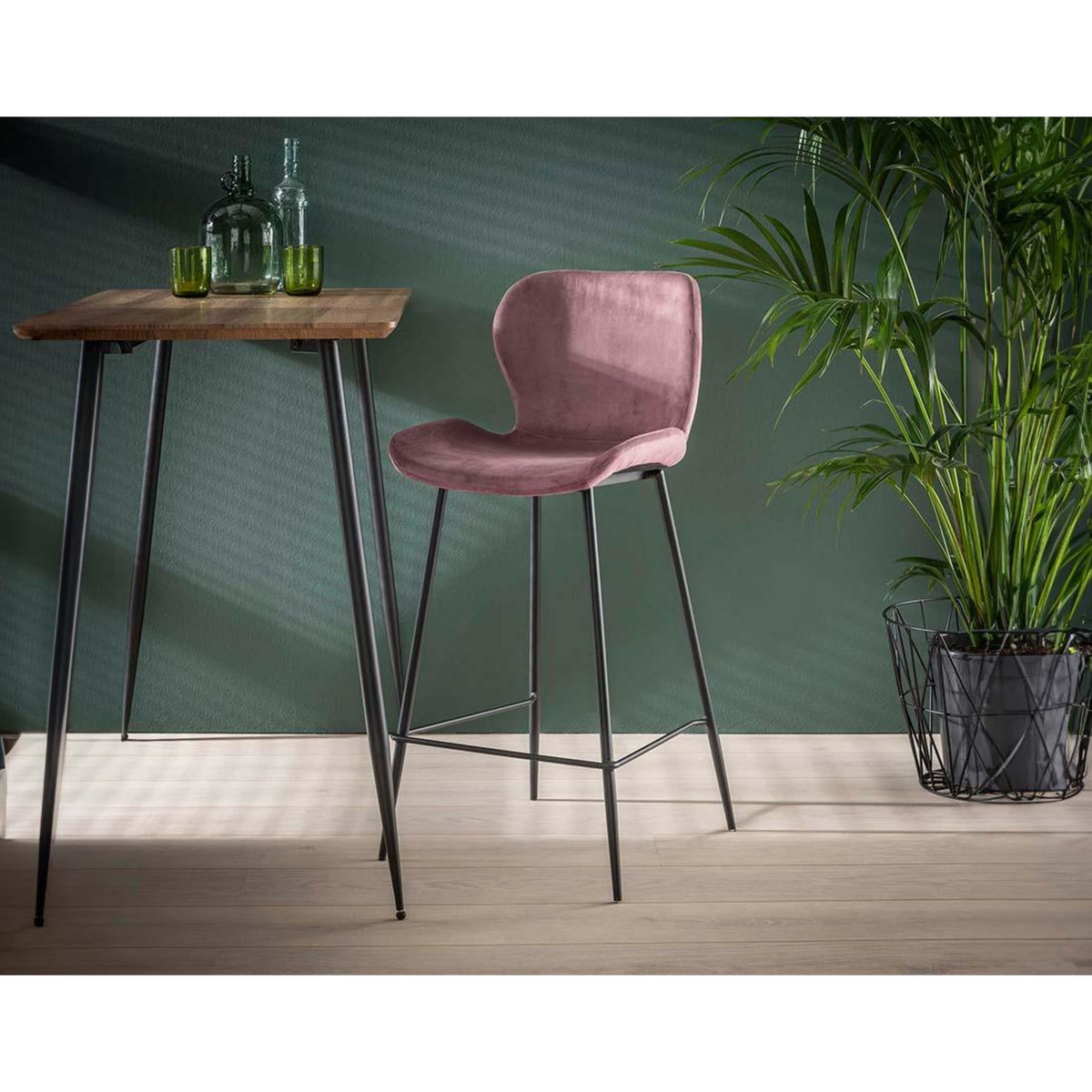 LISA DESIGN Basti - lot de 4 tabourets de bar - en velours rose