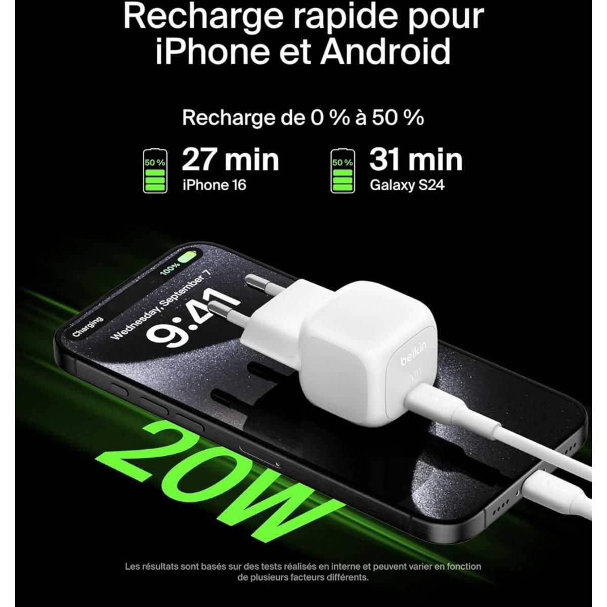 Belkin Chargeur 20W USB-C BLANC