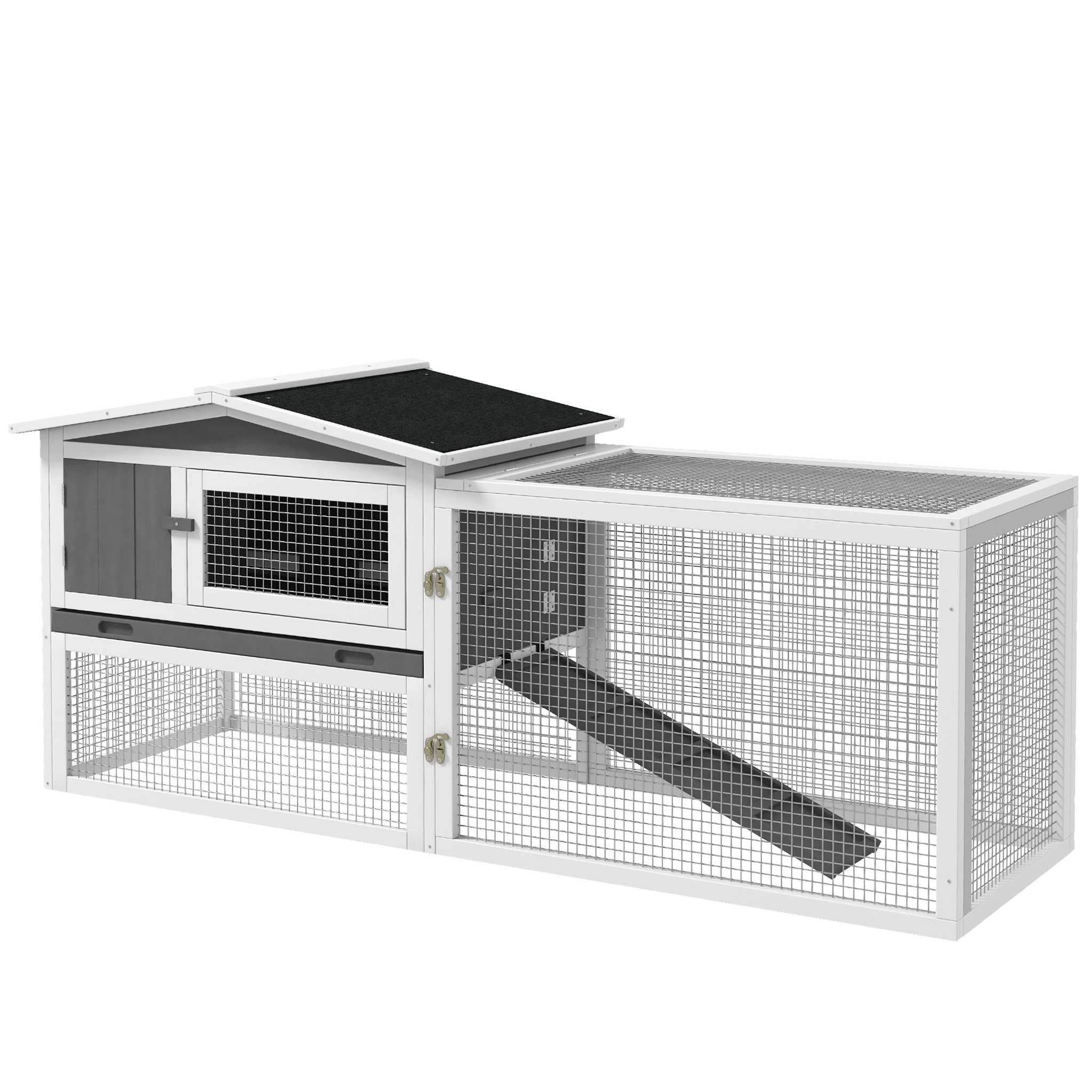 PAWHUT Clapier cage à lapins rongeurs 2 étages tiroir déjection enclos extérieur toit ouvrant bois sapin blanc gris