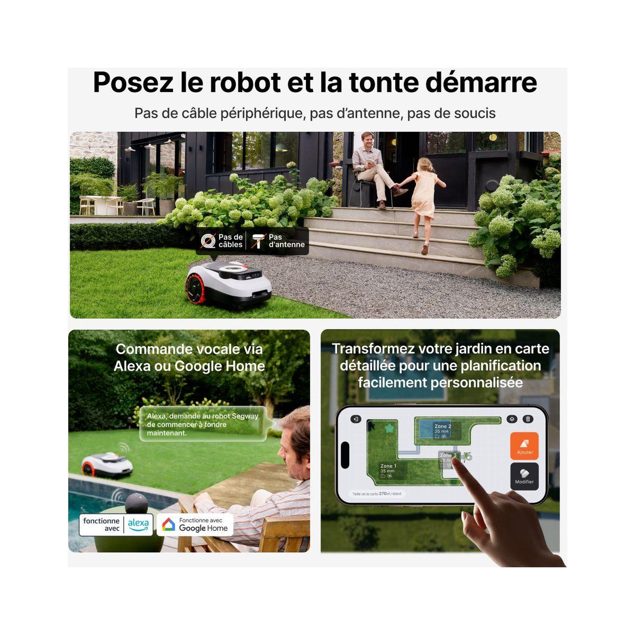 Voir la diapositive 3 : NAVIMOW Robot tondeuse i210 LiDAR - sans fil périphérique ni antenne, Pentes 45%, Cartographie auto, caméra, LiDAR, 1000m²