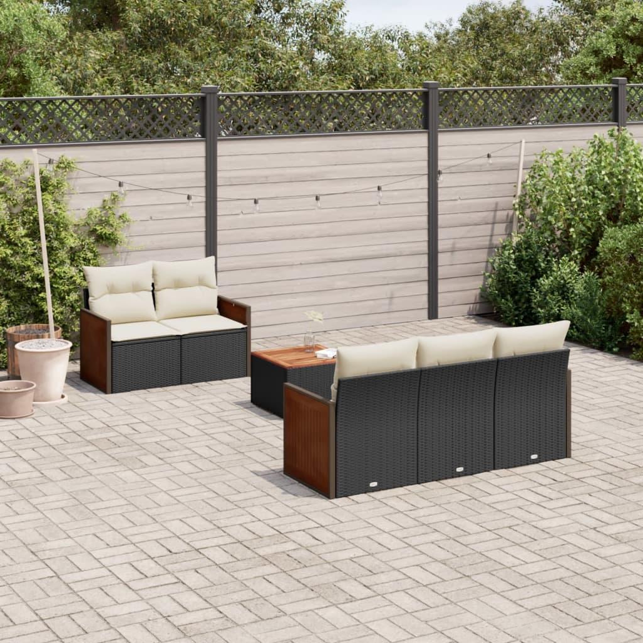 VIDAXL Salon de jardin 6 pcs avec coussins noir resine tressee