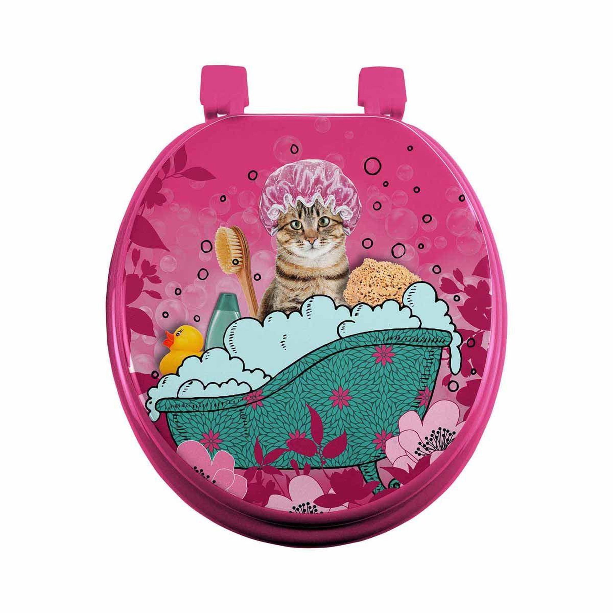 Voir la diapositive 2 : Douceur d'Intérieur Abattant wc imprimé  chatibulle  47cm rose