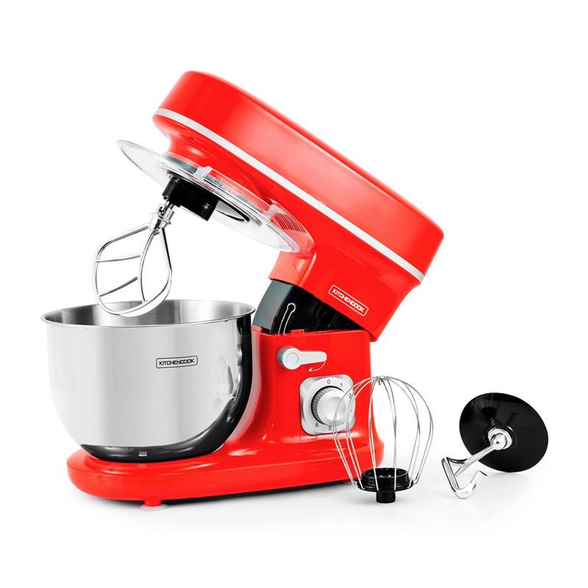 KITCHENCOOK Kitchencook - robot pétrin 5l - 1300w - 6 intensités - bol amovible acier inoxydable - crochet à pâte - fouet à fils - rouge