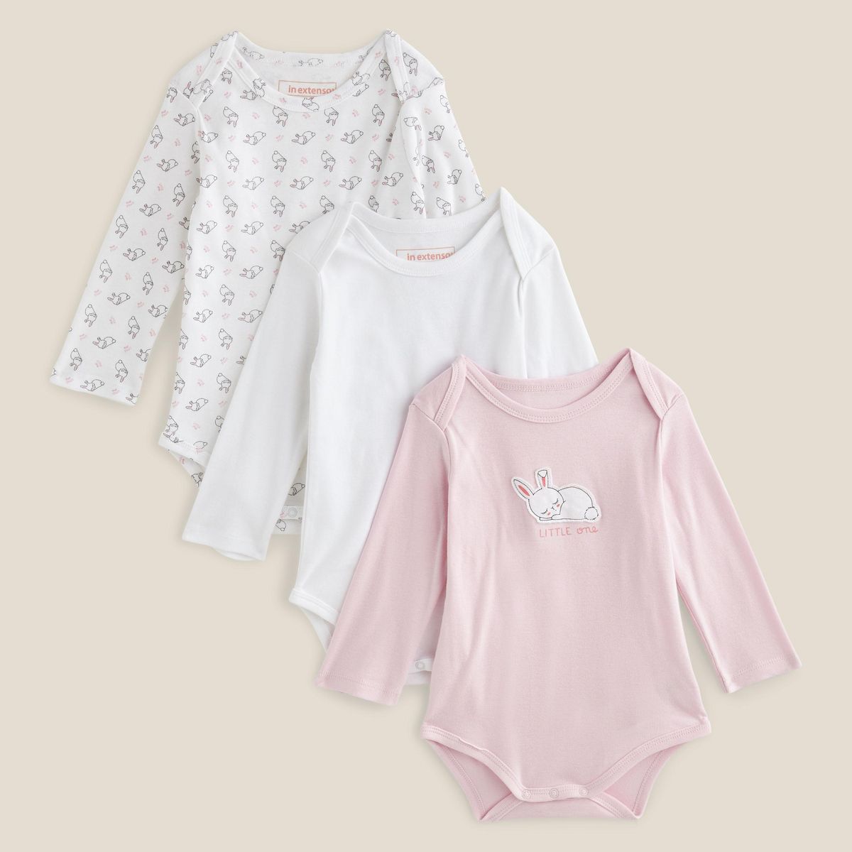 IN EXTENSO Lot de 3 bodies manches longues lapin bébé fille