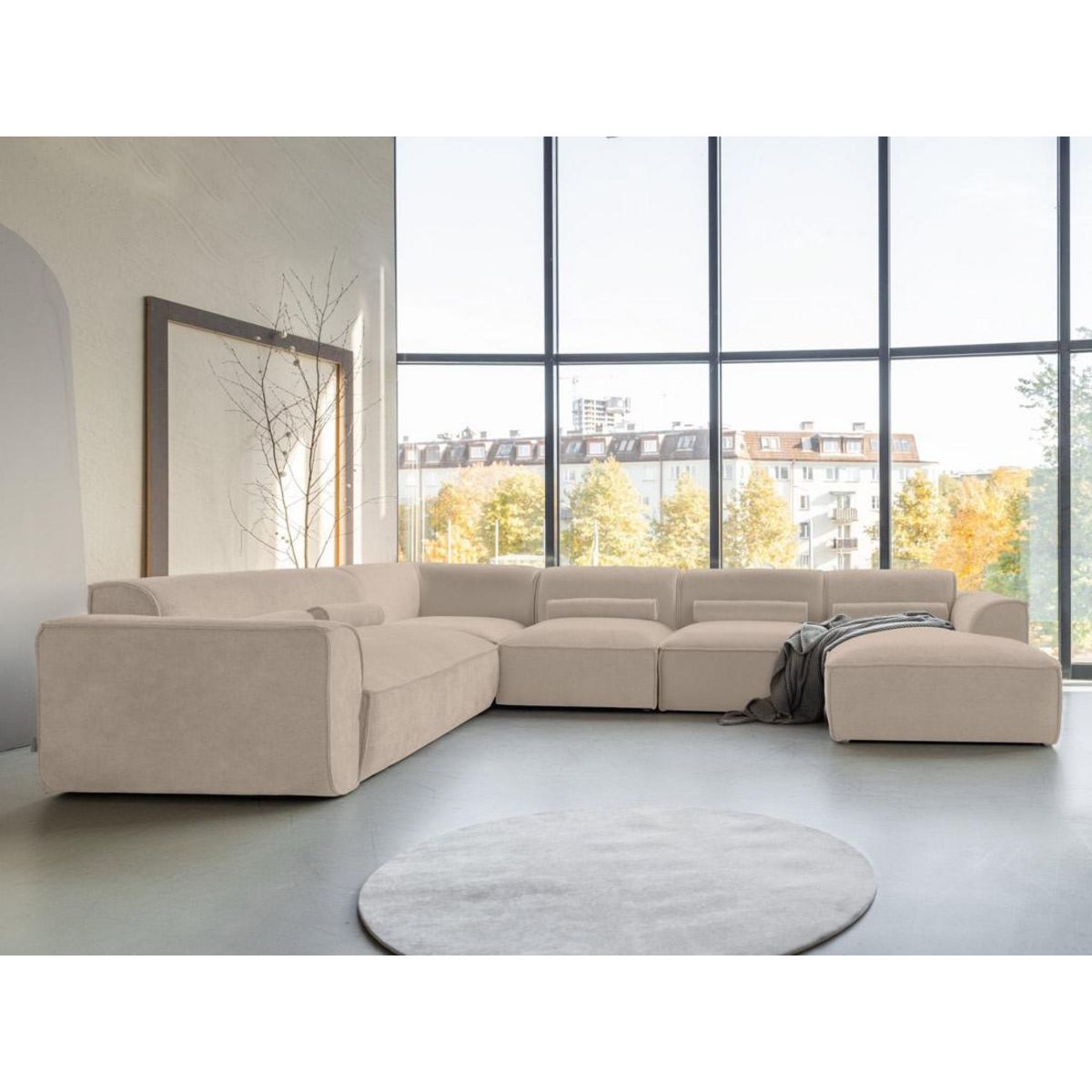 BEST MOBILIER Felix - canapé modulable panoramique d'angle gauche 7 places en tissu texturé