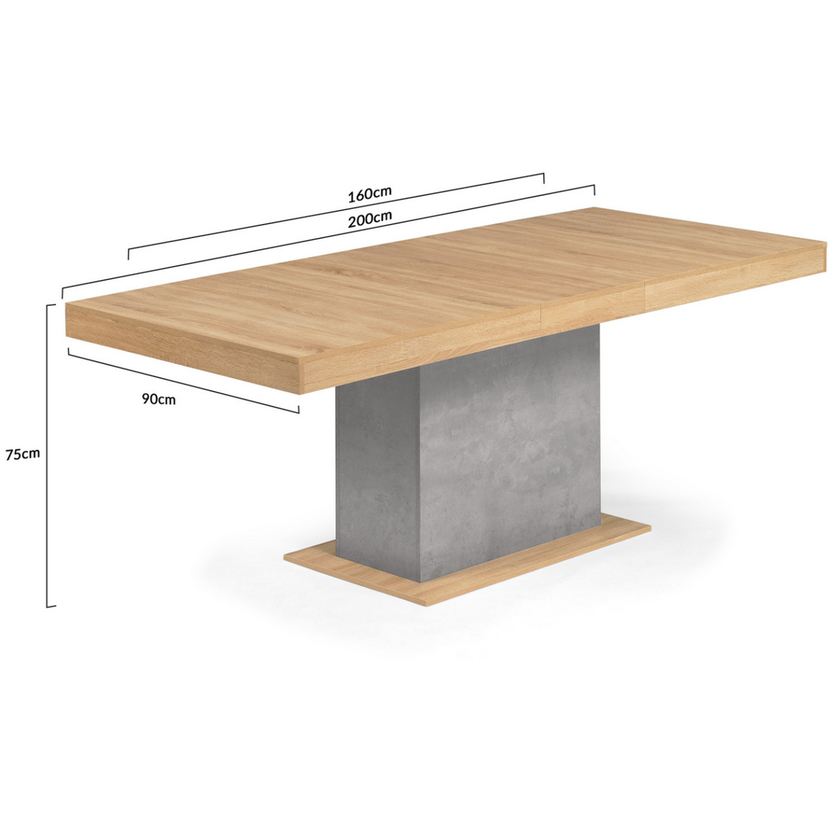 ID MARKET Table à manger extensible rectangle EDEN 6-10 personnes bois et effet béton 160-200 cm