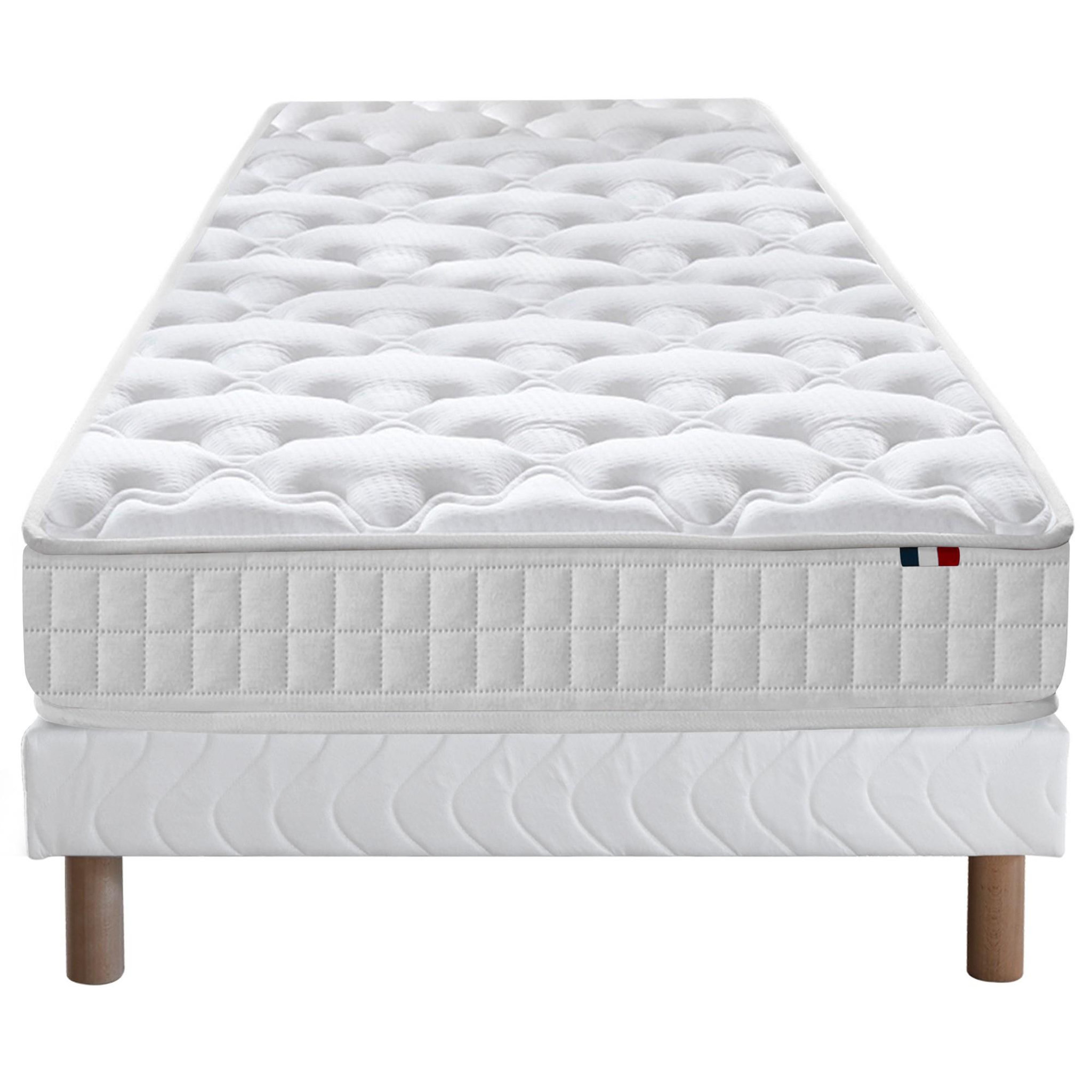 IDLITERIE Pack ensemble matelas ressorts ASTRE, sommier, couette et oreillers. Coloris disponibles : Bleu, Blanc