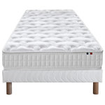 IDLITERIE Pack ensemble matelas ressorts ASTRE, sommier, couette et oreillers. Coloris disponibles : Bleu, Blanc