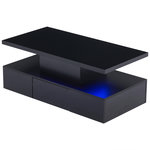 MERAX Table basse rectangulaire noir - 50x100 cm led panneaux de particules