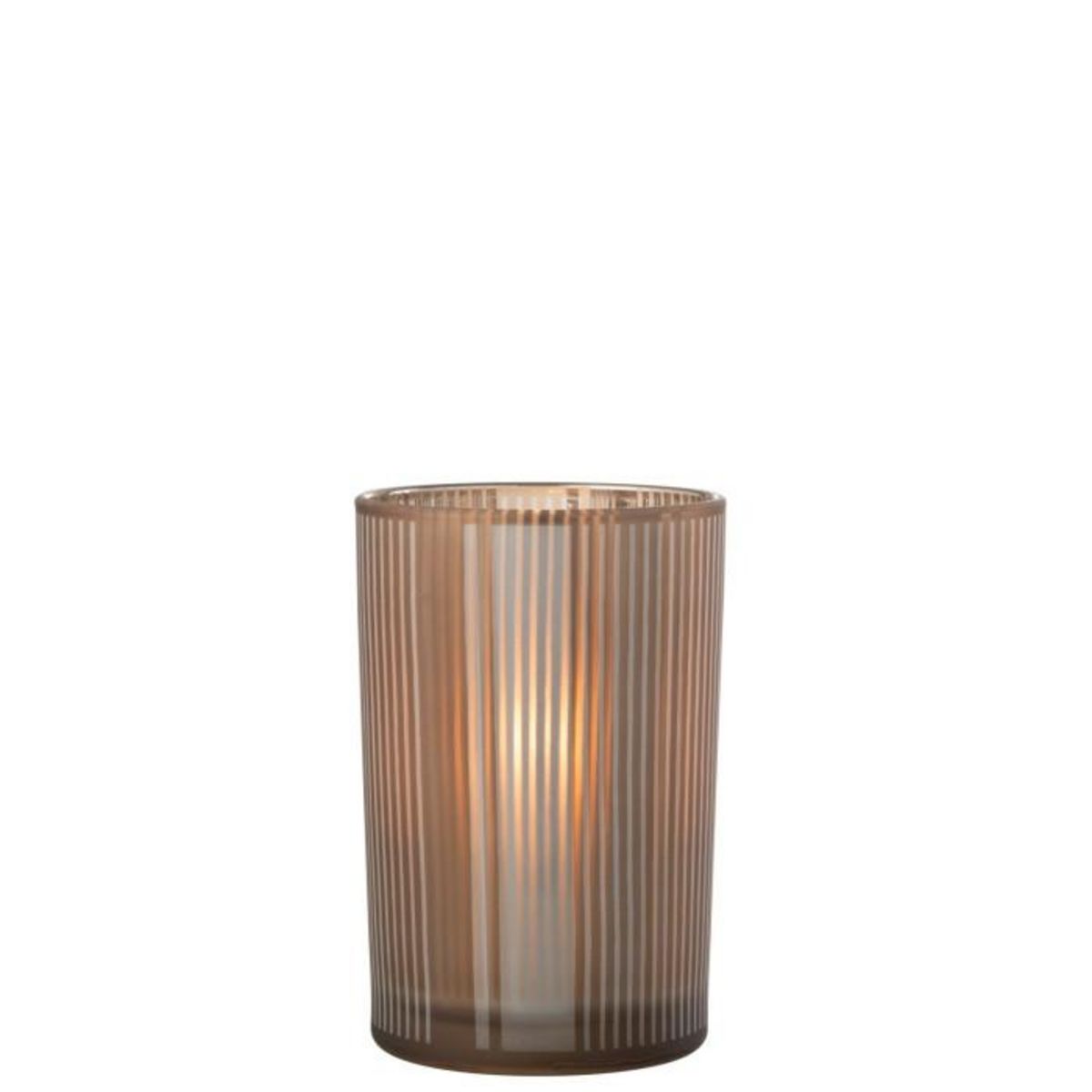 Paris Prix Photophore Déco en Verre Mat  Lignes  18cm Marron