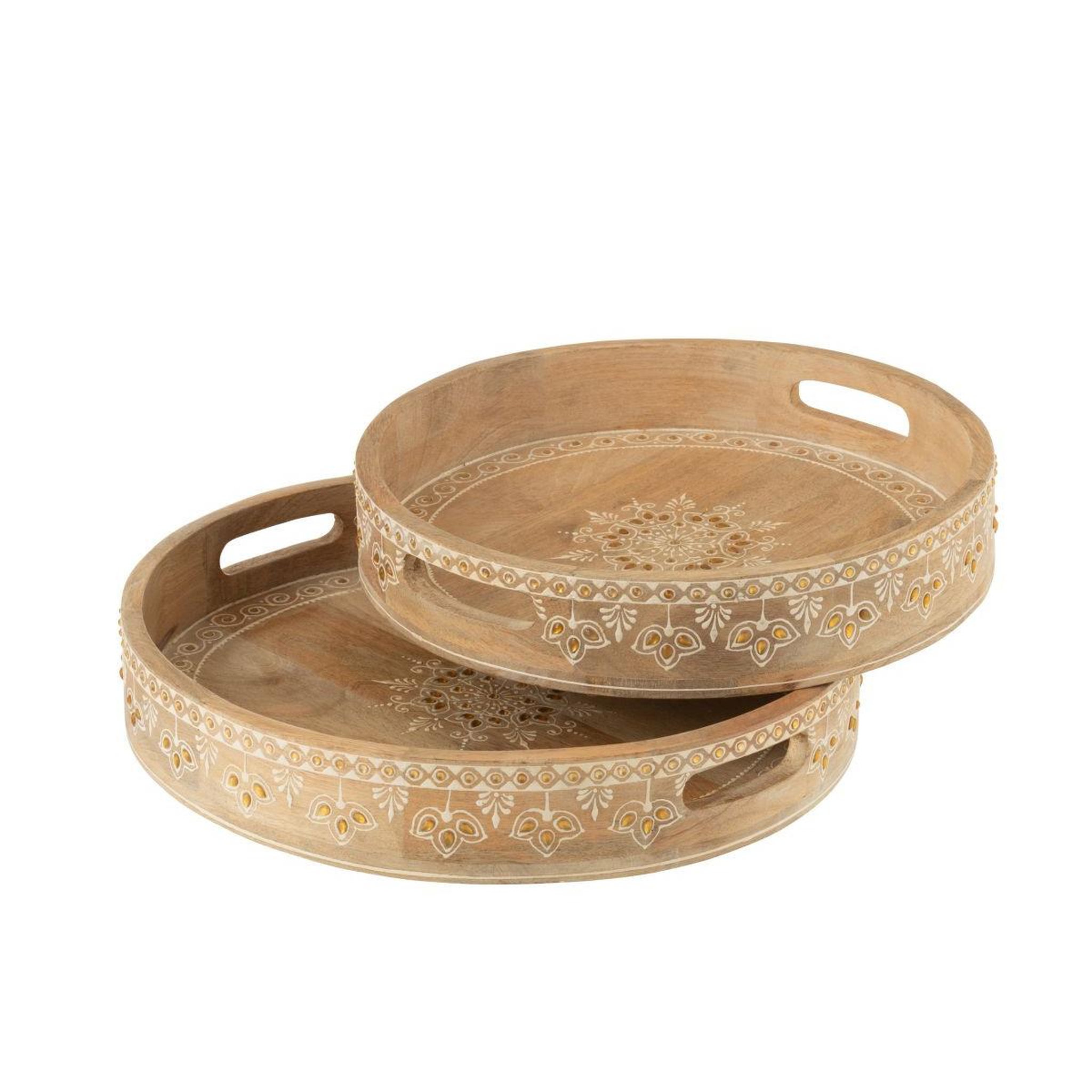 Voir la diapositive 4 : J-LINE Lot de 2 plateaux en bois  perle du sahara  40cm naturel