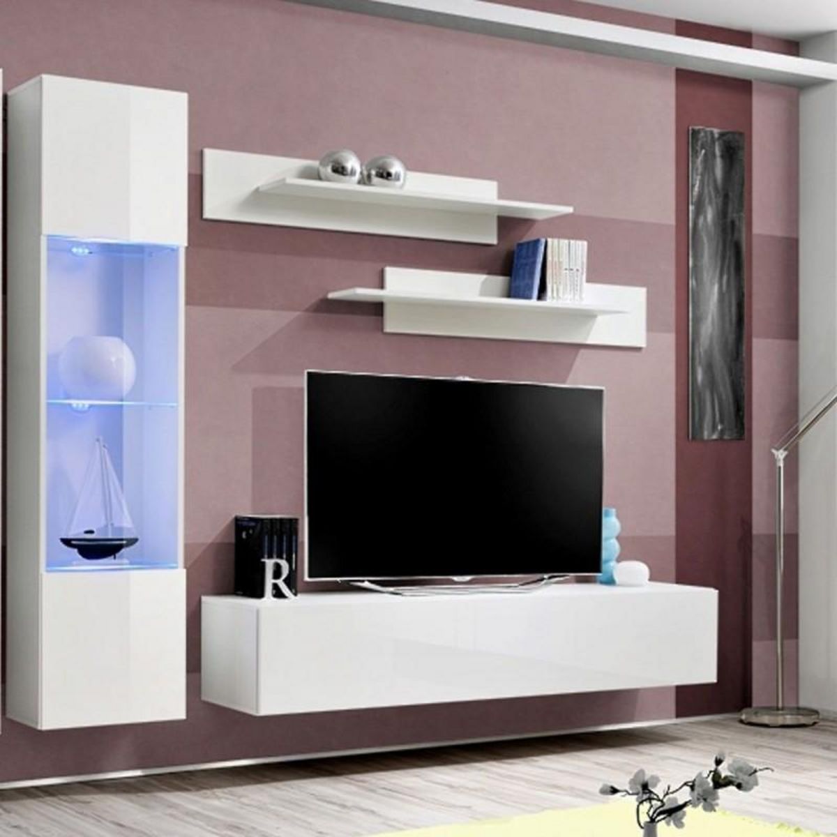 Paris Prix Meuble TV Mural Design  Fly V  260cm Blanc
