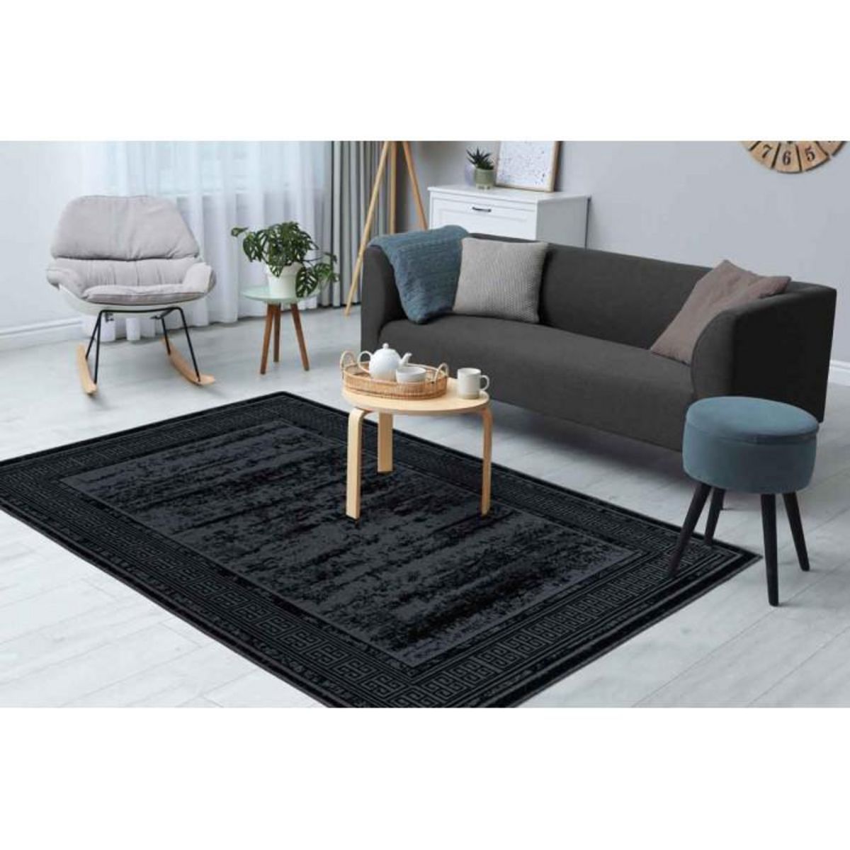 Paris Prix Tapis Tissé à Poils Plats Rétro  Kalevi  Noir