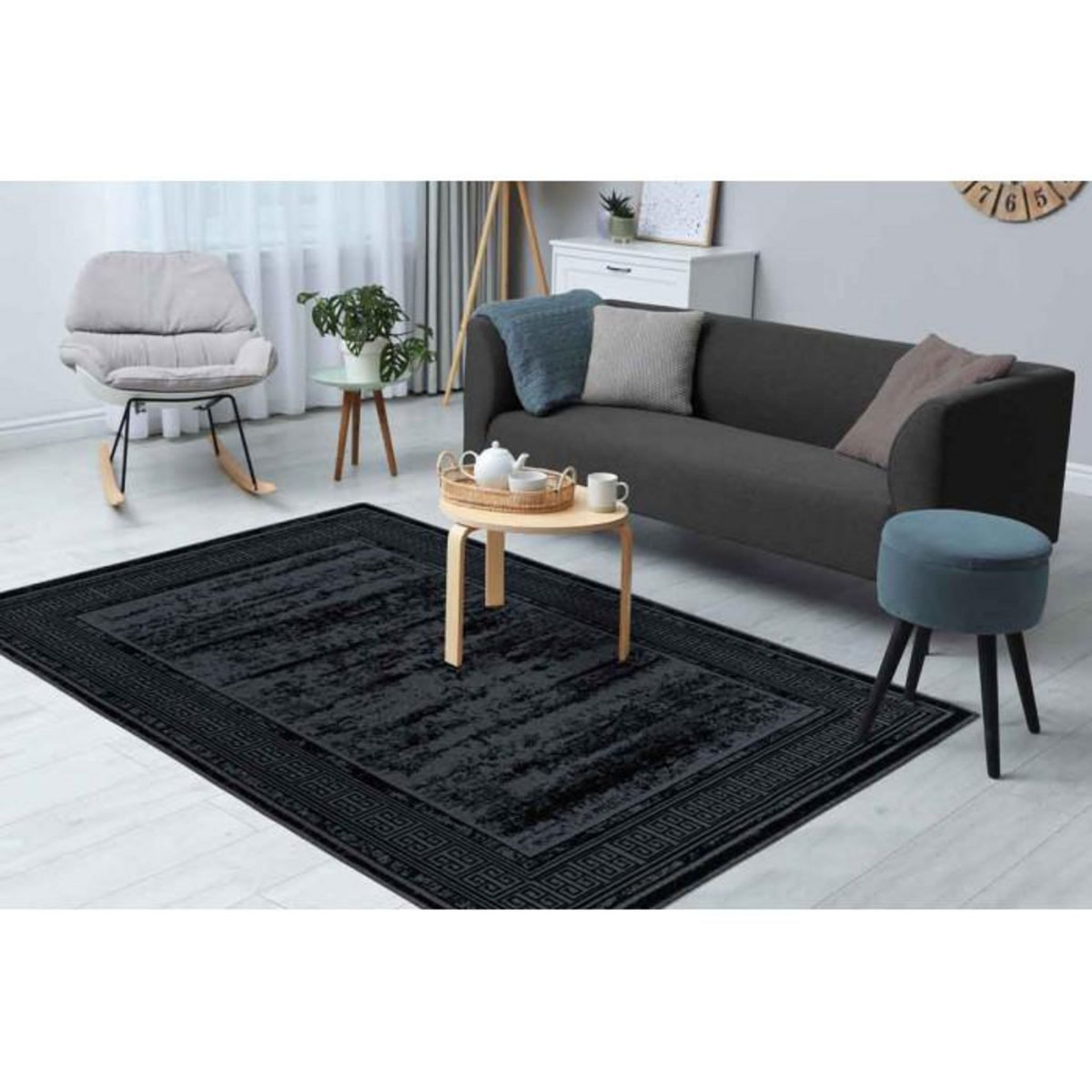 Paris Prix Tapis Tissé à Poils Plats Rétro  Kalevi  Noir